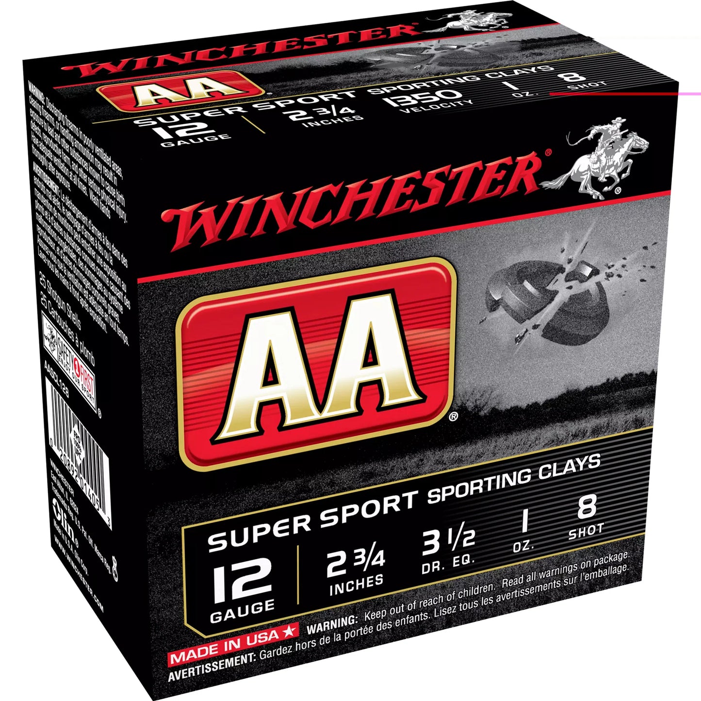 Winchester Ammunition, AA Supersport Sporting Clay, 12 Gauge 2.75", #8, 1 oz, 3 1/2 Dram (25 Round Box)