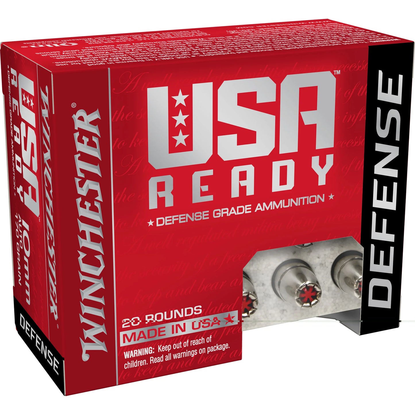 Winchester Ammunition, USA READY DEFENSE HEX VENT, 10MM, 170 Grain, Hollow Point (20 Round Box)