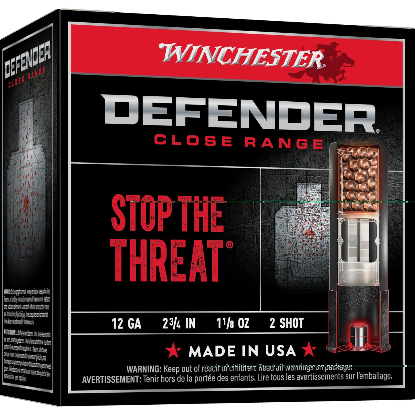 Winchester Ammunition, DEFENDER, 12 Gauge 2.75", #2, 1 1/8 oz, Lead Shot (25 Round Box)