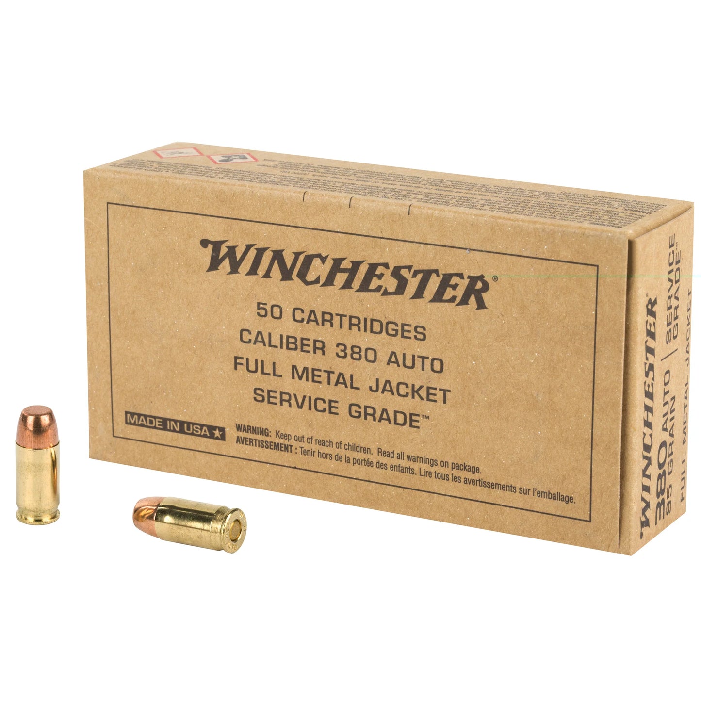 Winchester Ammunition, Service Grade, 380 ACP, 95 Grain | FMJ | (50 Round Box)