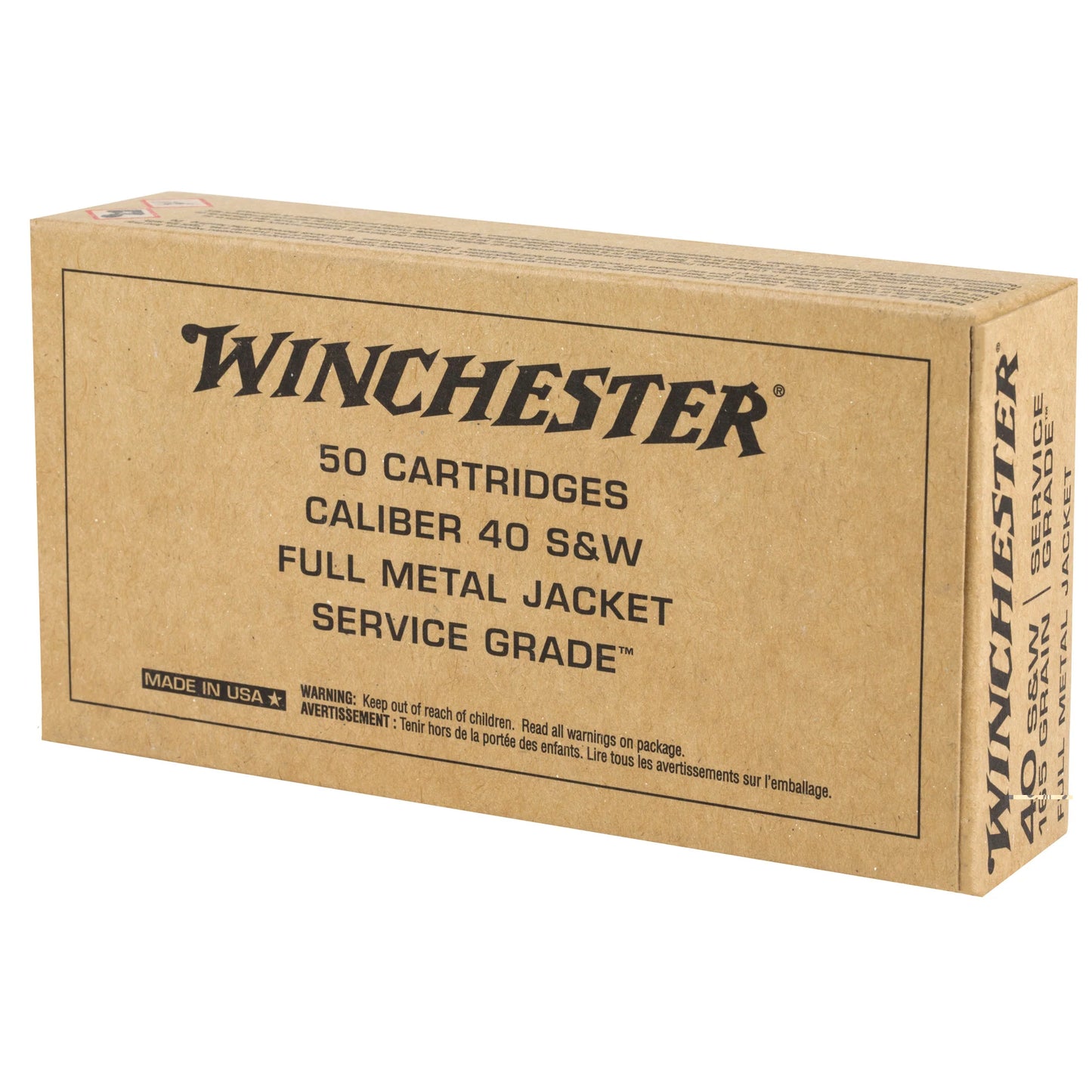Winchester Ammunition, Service Grade, 40 S&W, 165 Grain | FMJ | (50 Round Box)
