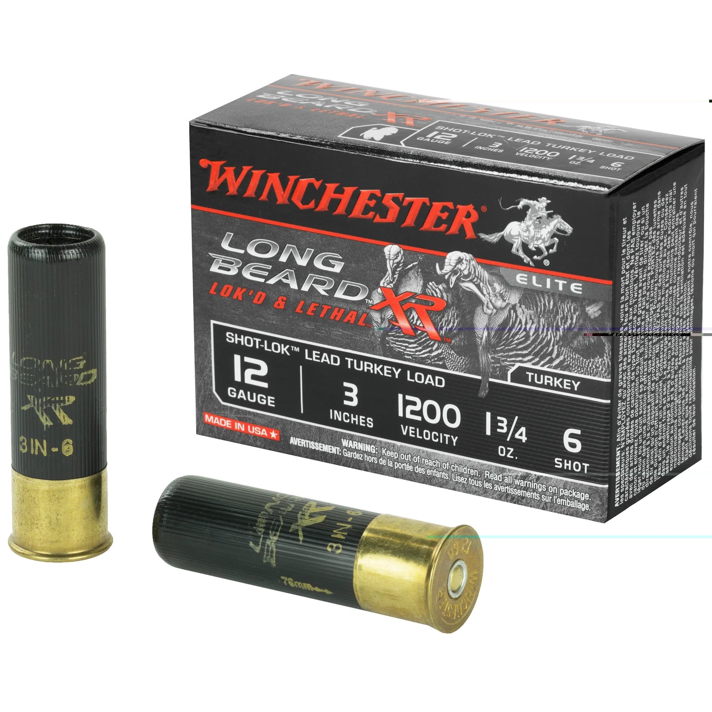 Winchester Ammunition, Long Beard XR, 12 Gauge, 3" Chamber, #6, 1.75 oz, Shotshell Shot-Lok with Lead Shot (10 Round Box)