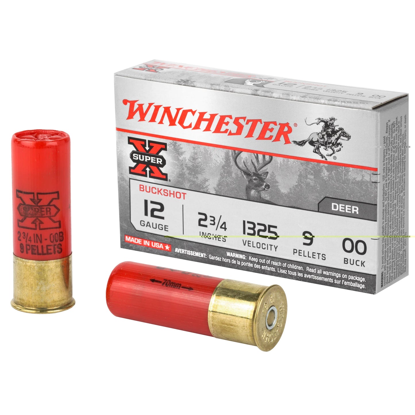 Winchester Ammunition, Super-X, 12 Gauge, 2.75", 00 Buck, Buckshot, 9 Pellets (5 Round Box)