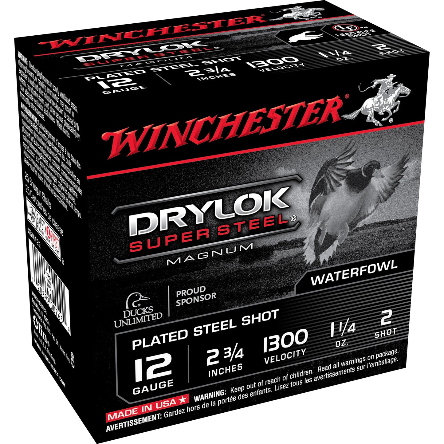 Winchester Ammunition, DRYLOK SUPER STEEL, 12 Gauge 2.75", 1-1/4 OZ, #2, Steel Shot (25 Round Box)