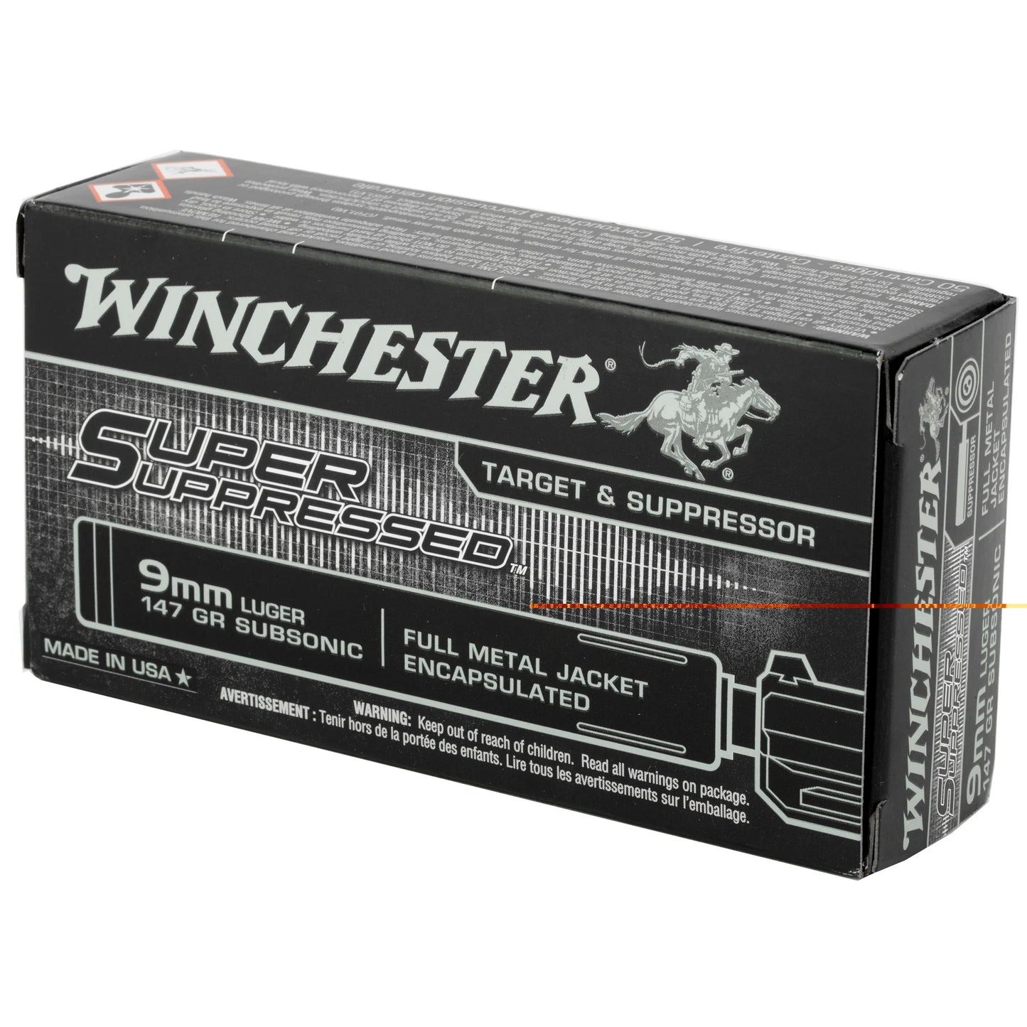 Winchester Ammunition, Super Suppressed, 9MM, 147 Grain | FMJ | Encapsulated (50 Round Box)
