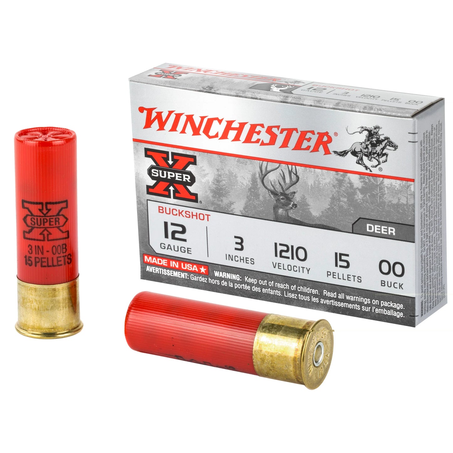 Winchester Ammunition, Super-X, 12 Gauge, 3", 00 Buck, Buckshot, 15 Pellets (5 Round Box)