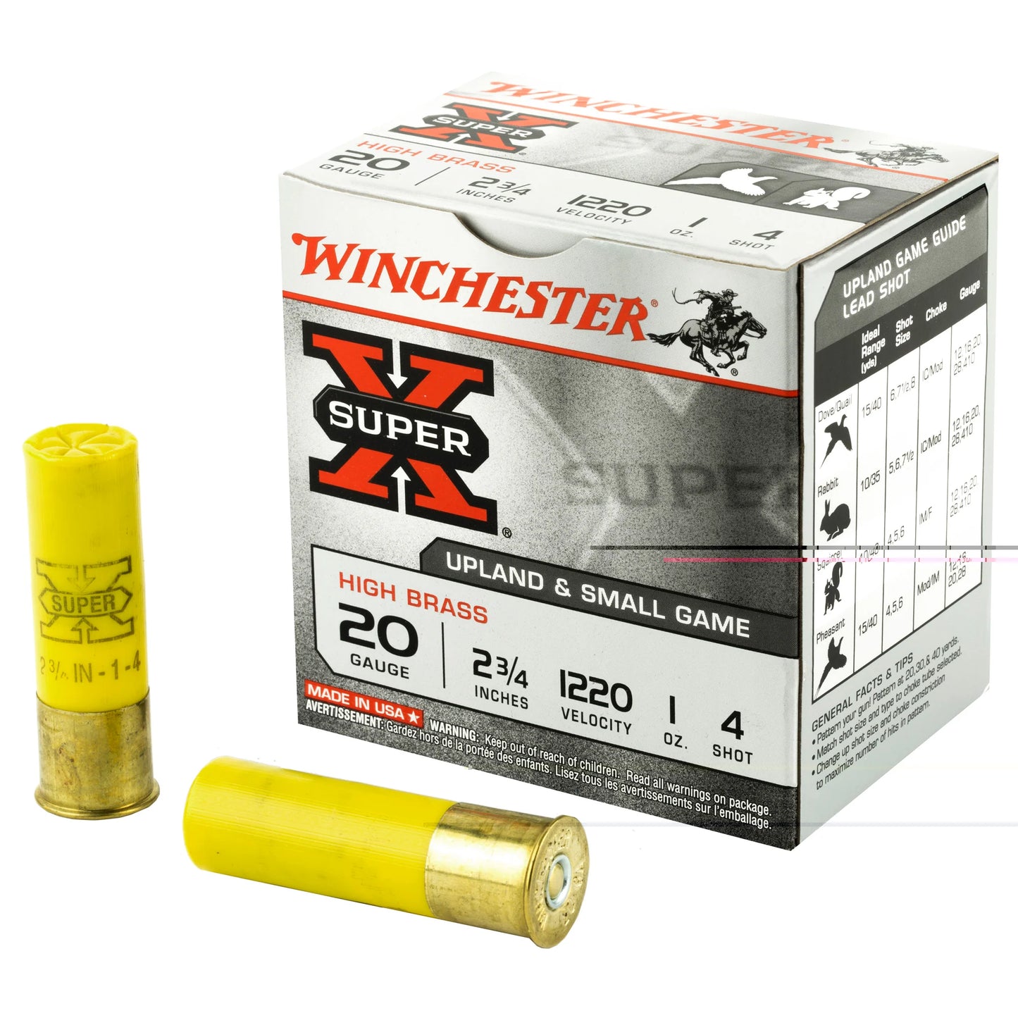 Winchester Ammunition, Super-X, 20 Gauge, #4, 2 3/4 Dram, 1 oz., Shotshell (25 Round Box)