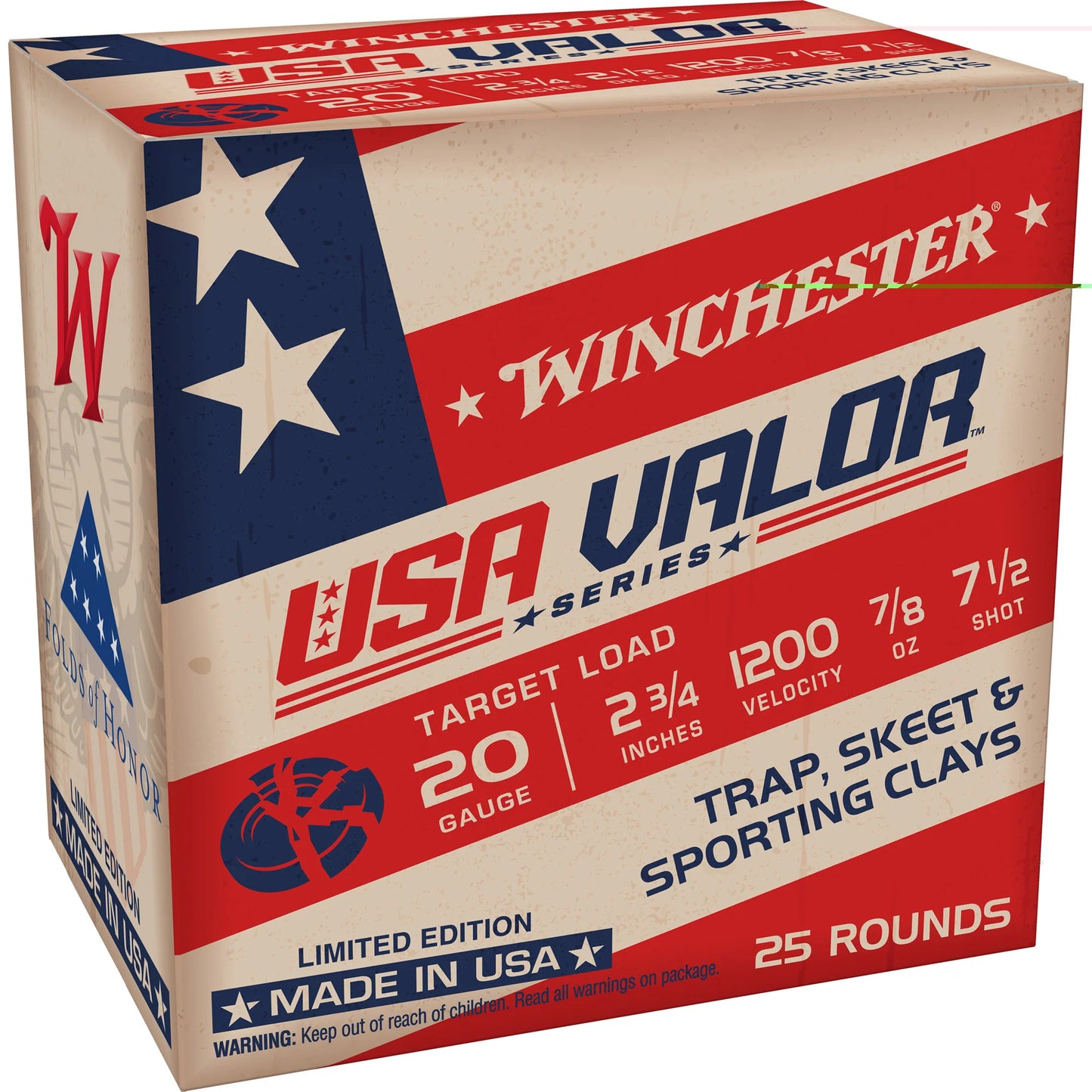 Winchester Ammunition, USA VALOR, 20 Gauge, 2.75", #7.5 Shot (25 Round Box)