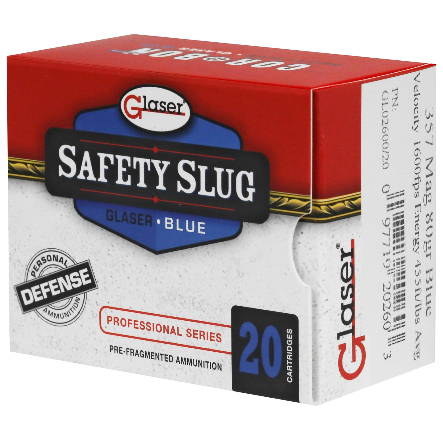 Glaser, Blue, 357MAG, 80 Grain, Pre-Fragmented (20 Round Box)