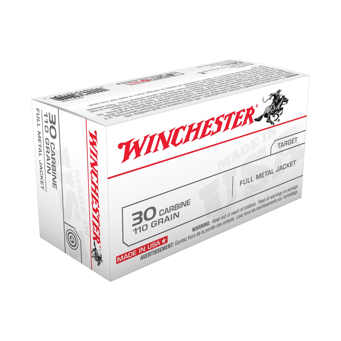 Winchester Ammunition, USA, 30 Carbine, 110 Grain, Full Metal Jacket (50 Round Box)