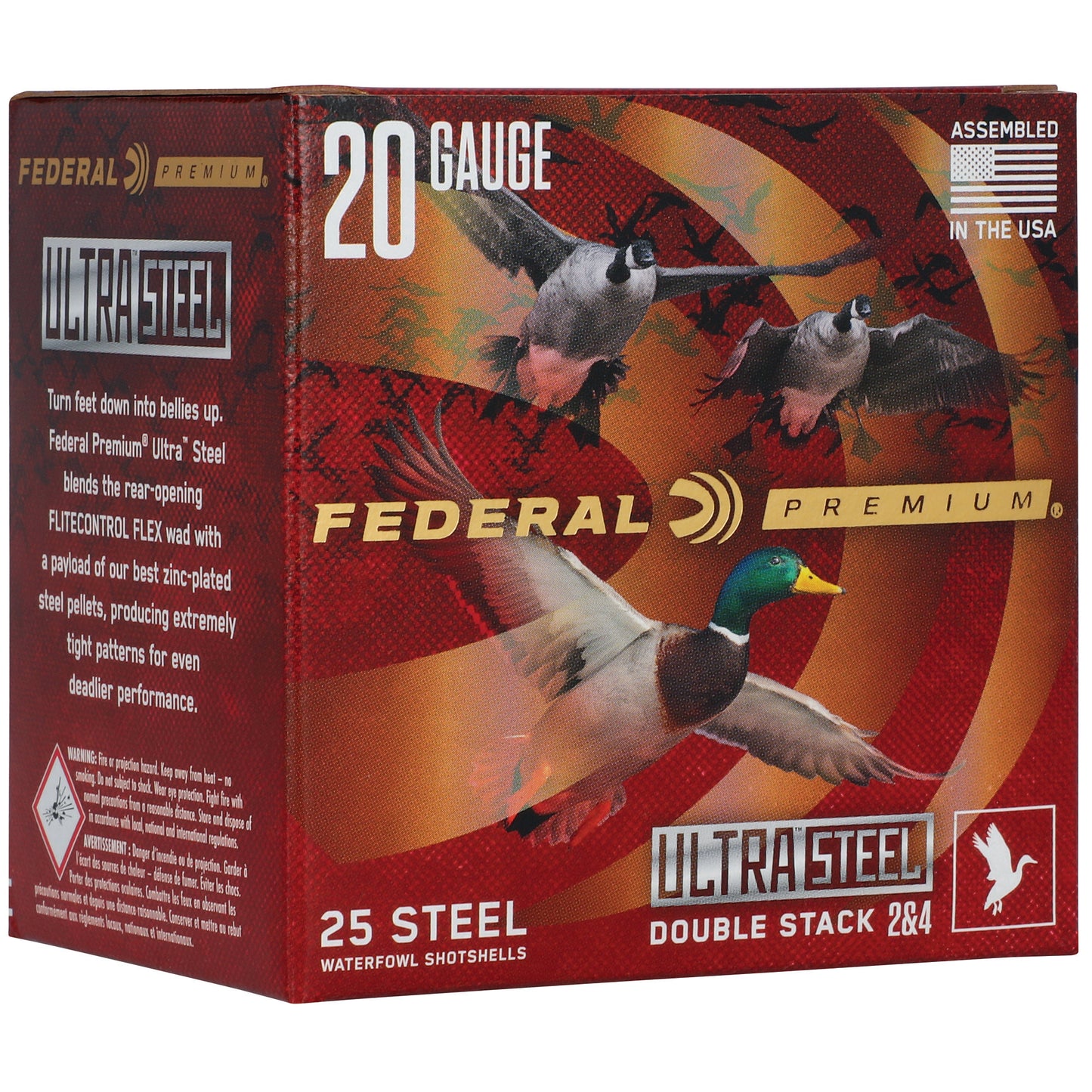 Federal, Ultra Steel, FLIGHTCONTROL FLEX WAD, 20 Gauge, 3", #2 and #4 Shot, 1oz, Zinc Plated Steel (25 Round Box)