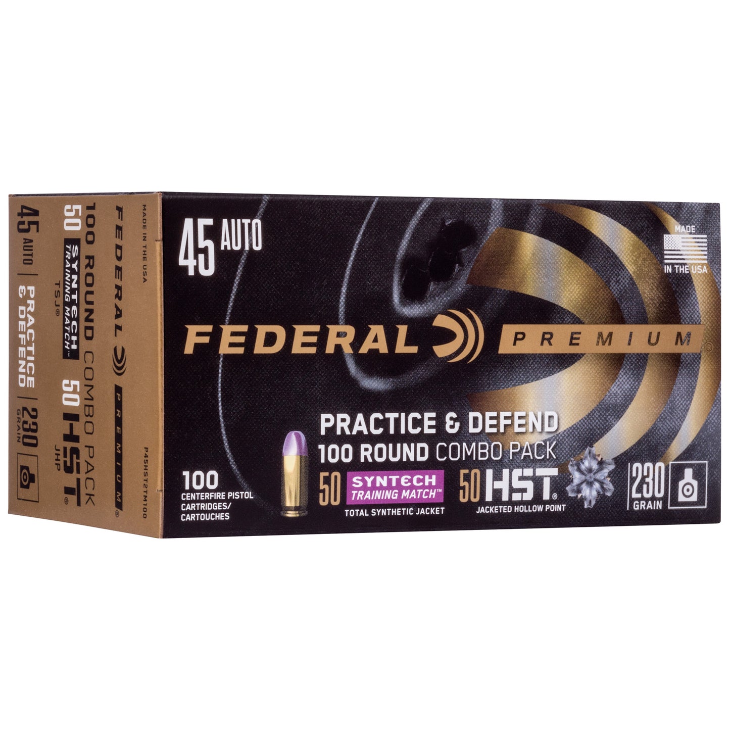 Federal, Premium, Practice & Defend, HST, Syntech Training Match, 45ACP, 230 Grain, JHP/TSJ, (100 Round Case)