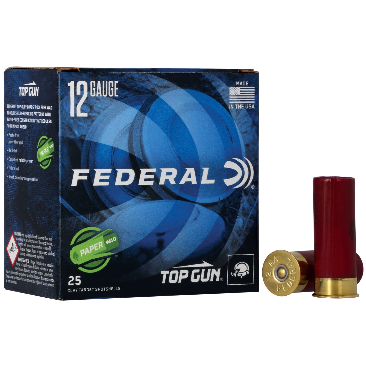 Federal, Top Gun, Paper Wad, 12 Gauge 2.75", #8, 1 1/8 oz, Lead (25 Round Box)