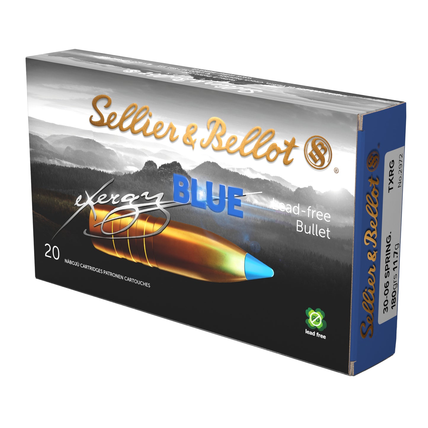 Sellier & Bellot, Exergy Blue Bullet, Rifle Ammunition, 30-06 Springfield, 180 Grains, Lead Free Tipped Boat Tail, (20 Rounds Box)