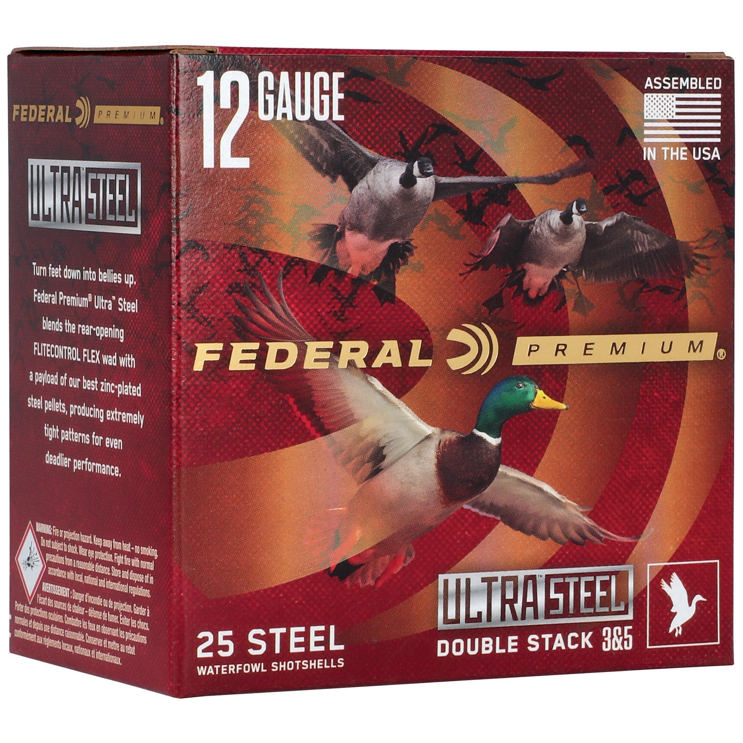 Federal, Ultra Steel, FLIGHTCONTROL FLEX WAD, 12 Gauge, 3", #3 and #5 Shot, 1 1/4 oz, Zinc Plated Steel (25 Round Box)