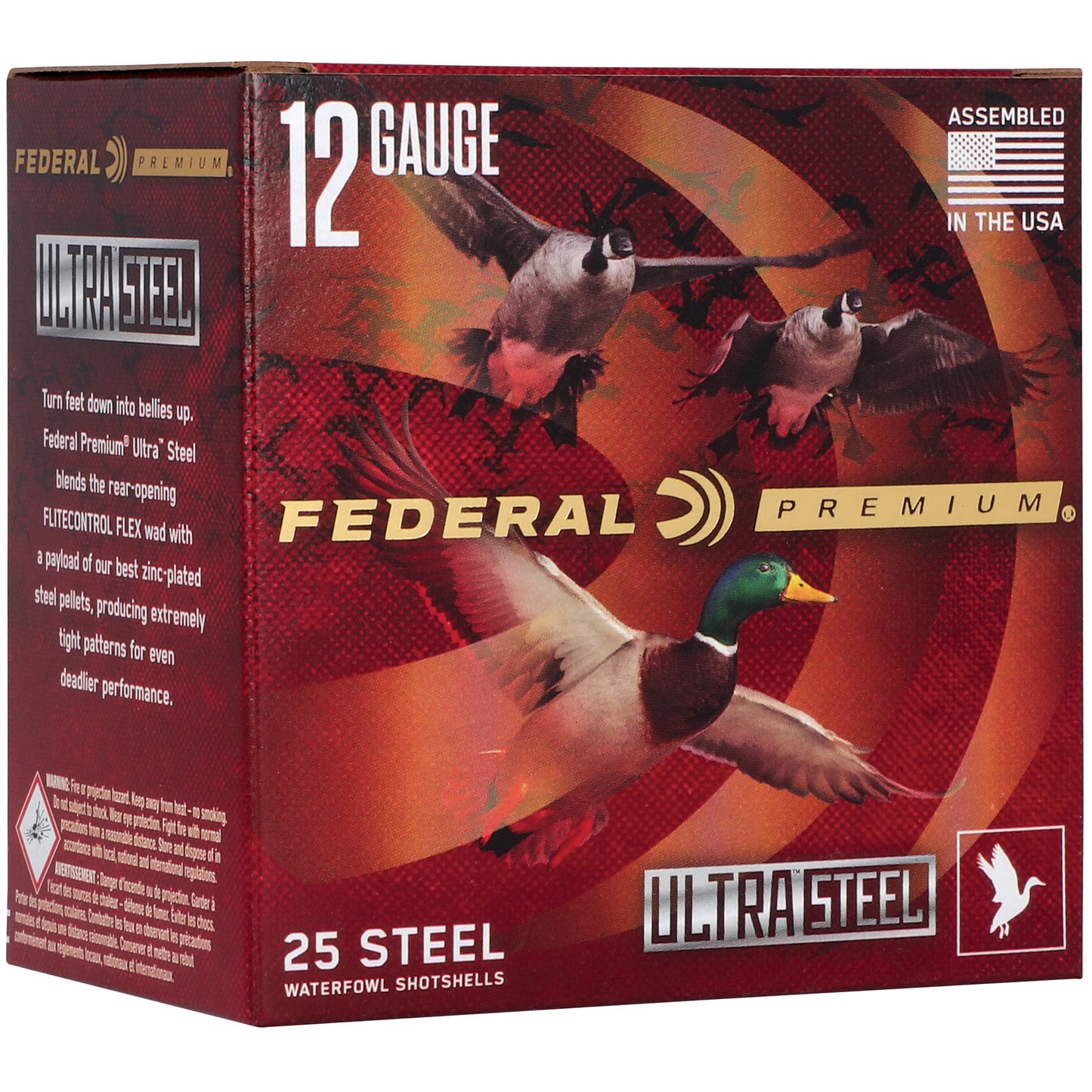 Federal, Ultra Steel, FLIGHTCONTROL FLEX WAD, 12 Gauge, 3", #2 Shot, 1 1/4 oz, Zinc Plated Steel (25 Round Box)