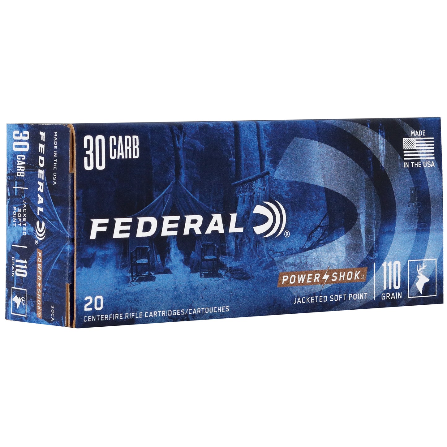 Federal, PowerShok, 30 Carbine, 110 Grain, Soft Point, Round Nose (20 Round Box)