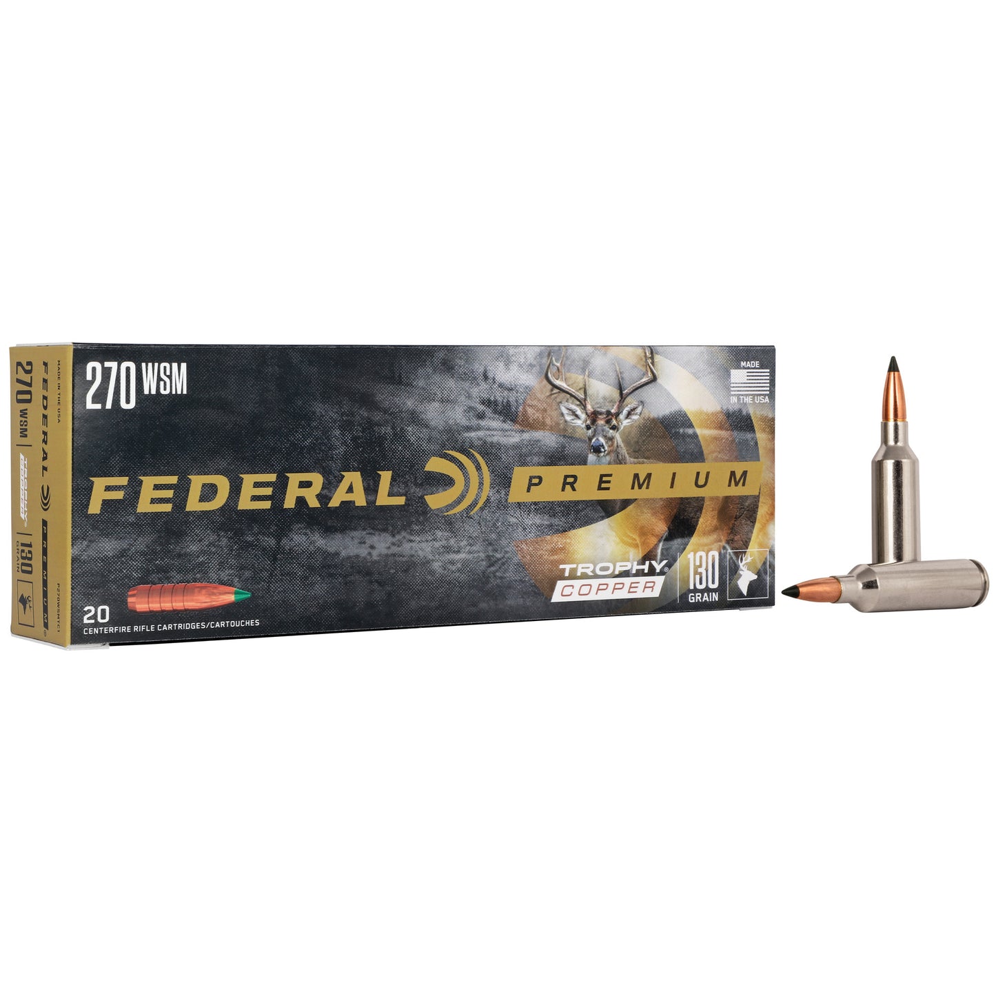 Federal, Premier, Trophy Copper, 270 Winchester Short Magnum, 130 Grains, Copper Solid (20 Round Box)