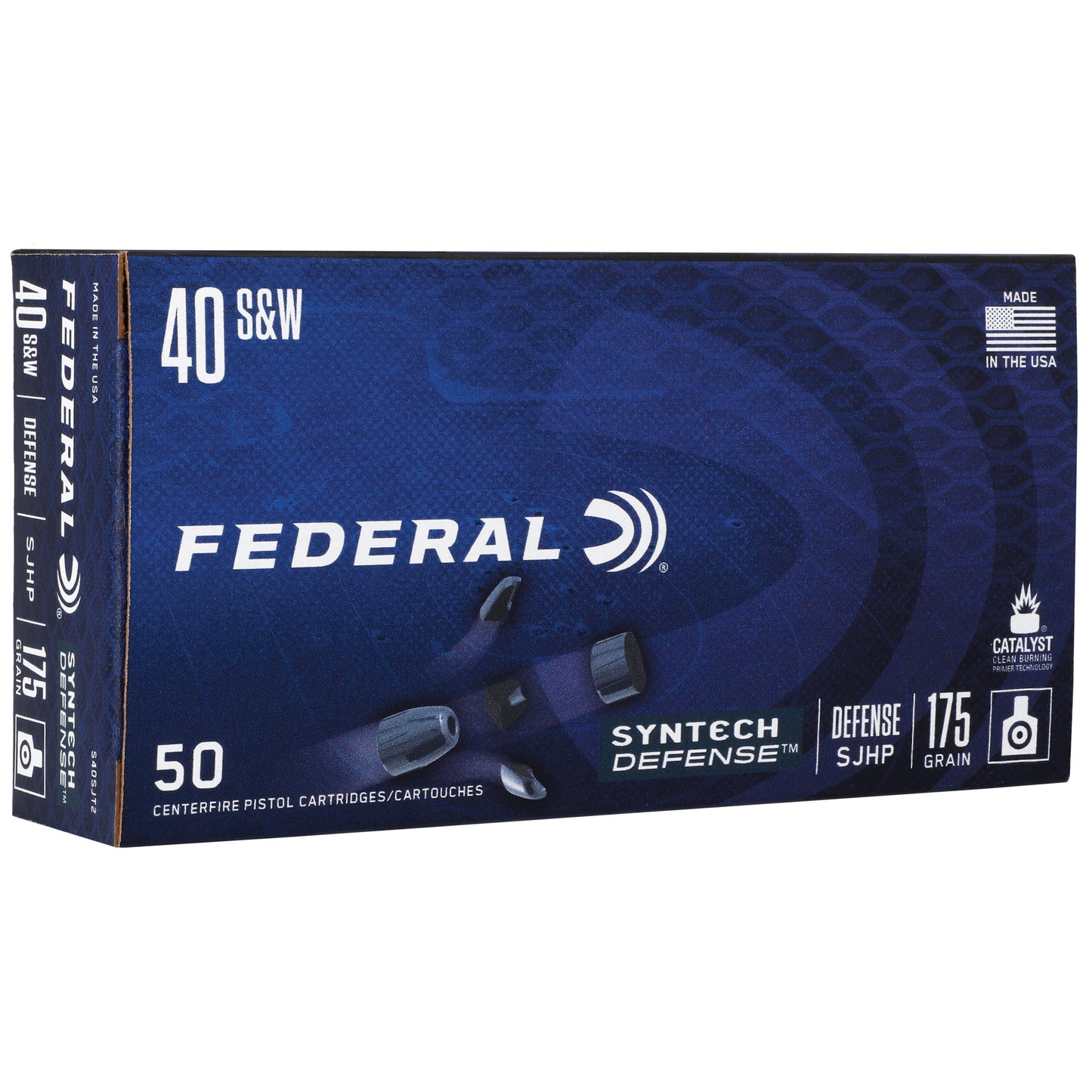 Federal, Syntech Defense with Catalyst Clean Burning Primer, 40 S&W, 175 Grain, Semi Jacketed Hollow Point, 50 Round Box