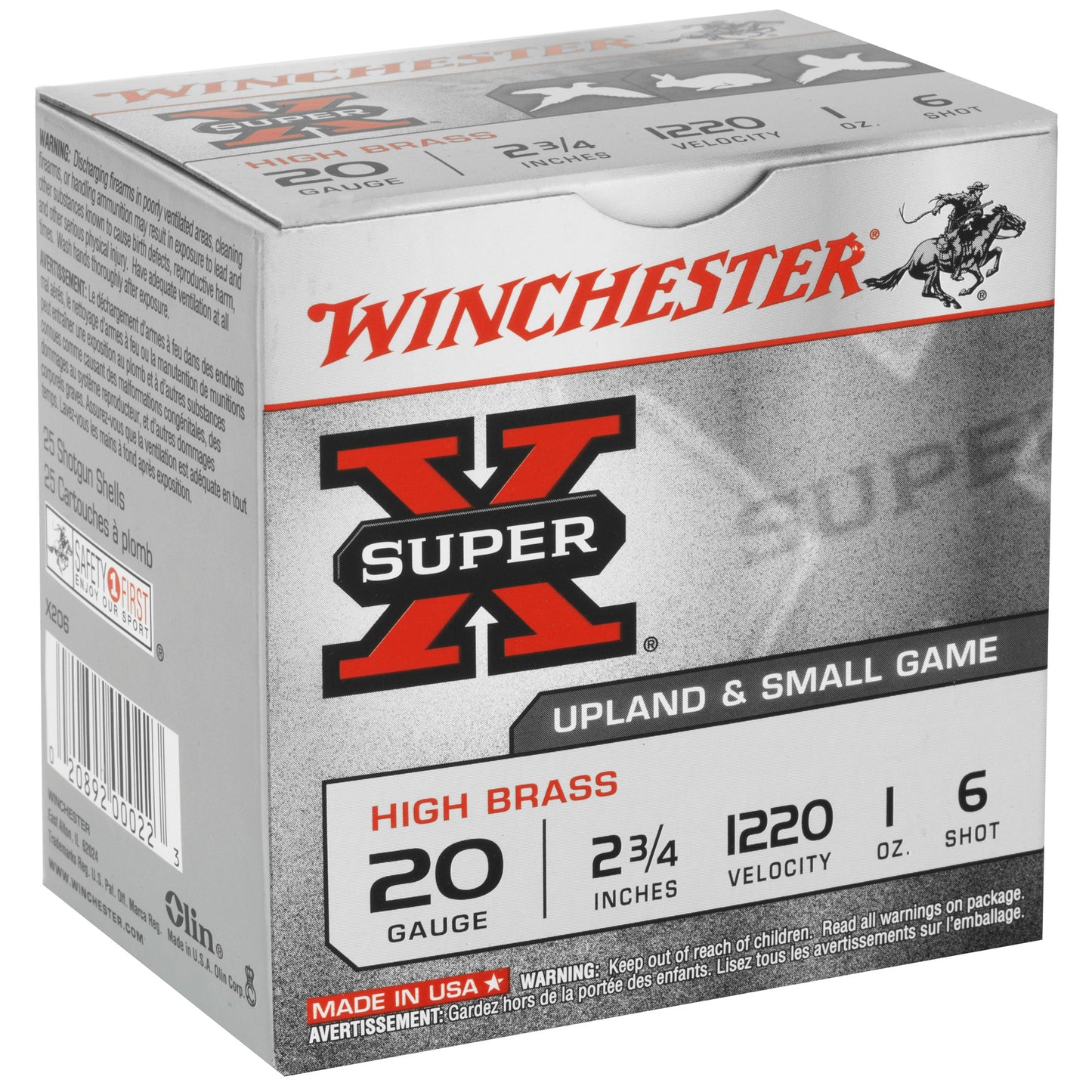 Winchester Ammunition, Super-X, 20 Gauge, 2.75" Chamber #6, 2 3/4 Dram, 1 oz., Shotshell (25 Round Box)