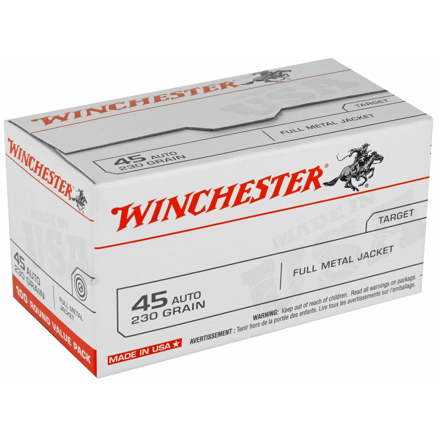 Winchester Ammunition, USA, 45 ACP, 230 Grain | FMJ | (100 Round Box)