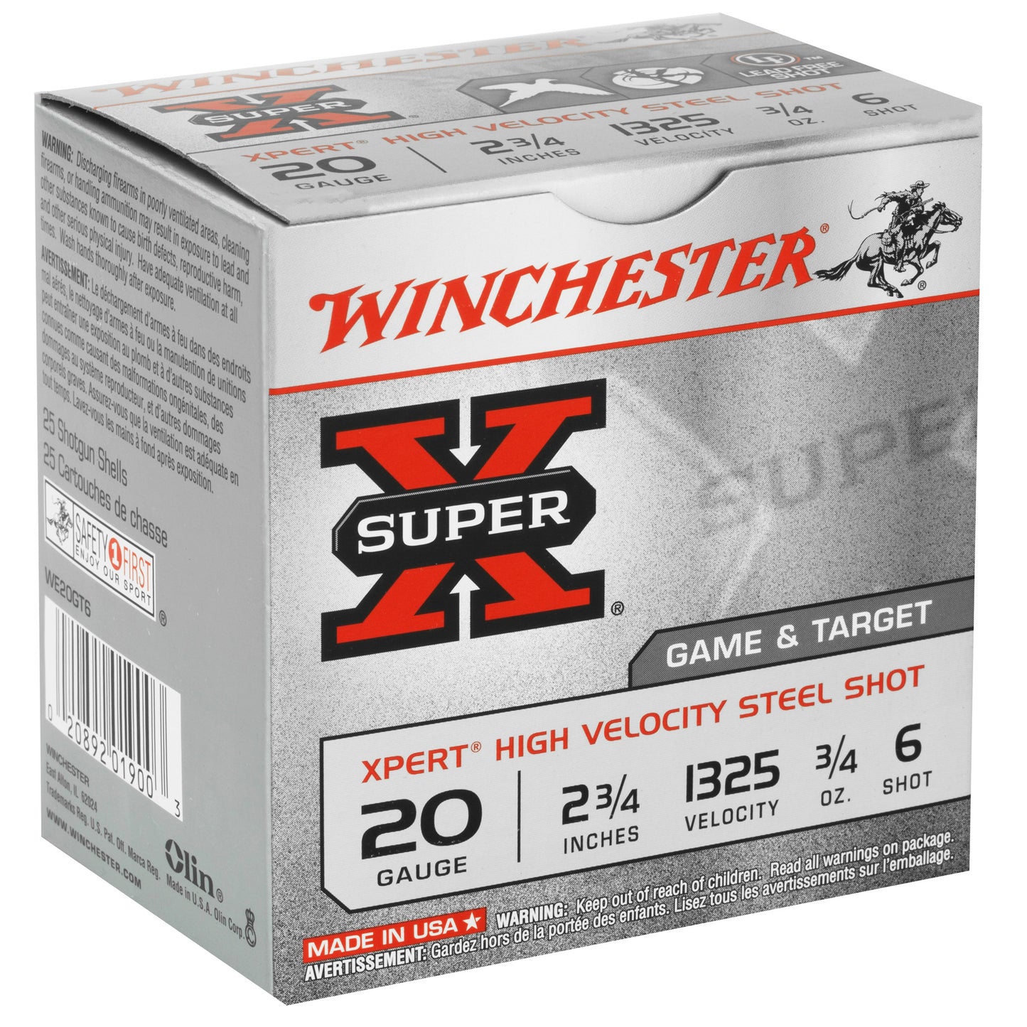Winchester Ammunition, Xpert, 20 Gauge, 2.75", #6, 3/4 oz., Steel Shot, Lead Free (25 Round Box)