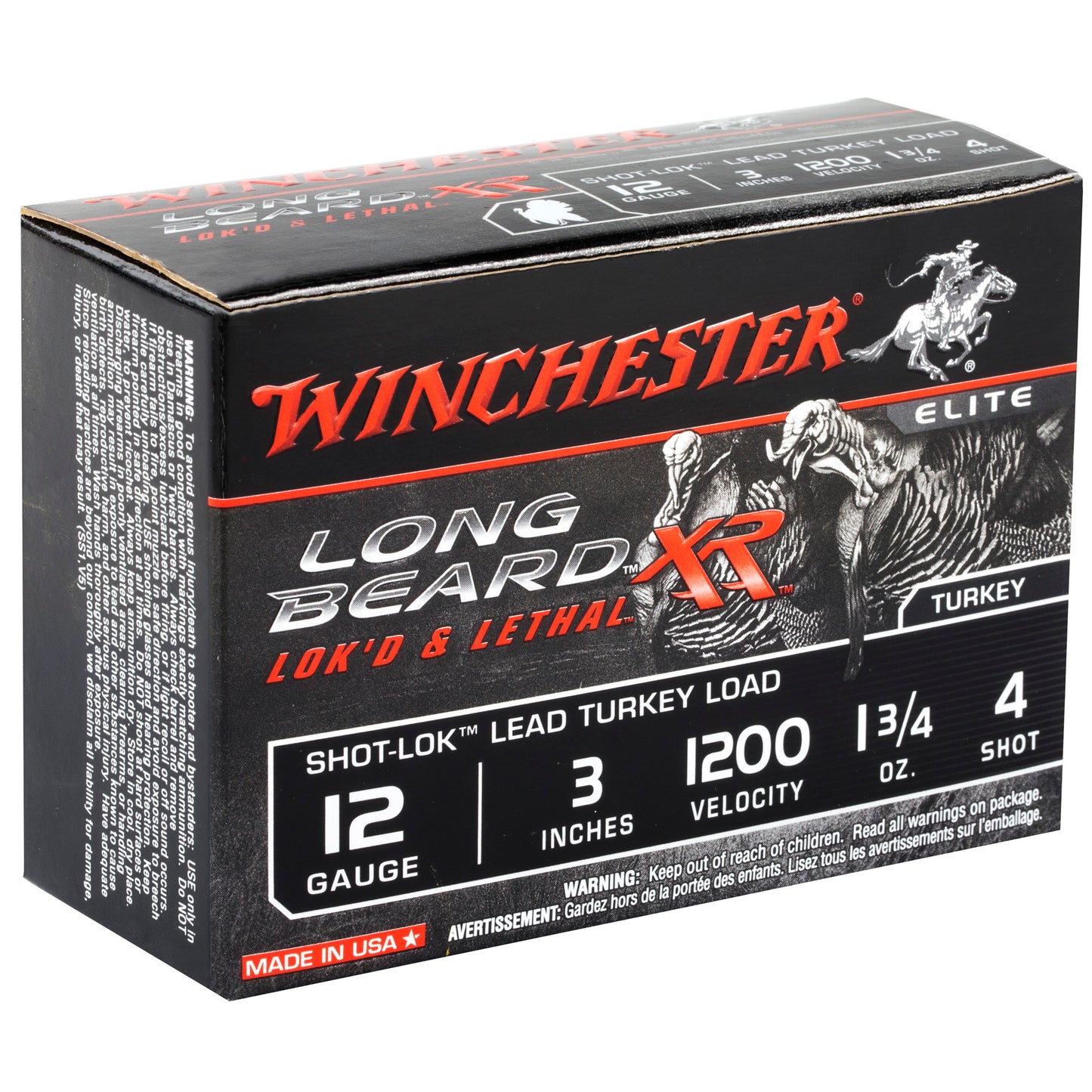 Winchester Ammunition, Long Beard XR, 12 Gauge, 3" Chamber, #4, 1.75 oz, Shotshell Shot-Lok with Lead Shot (10 Round Box)