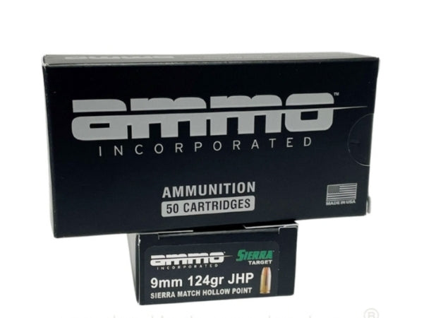 Ammo Inc Signature Match 9mm Luger Handgun Ammo - 124 Grain | Sierra Match HP | (1000 Round Case)