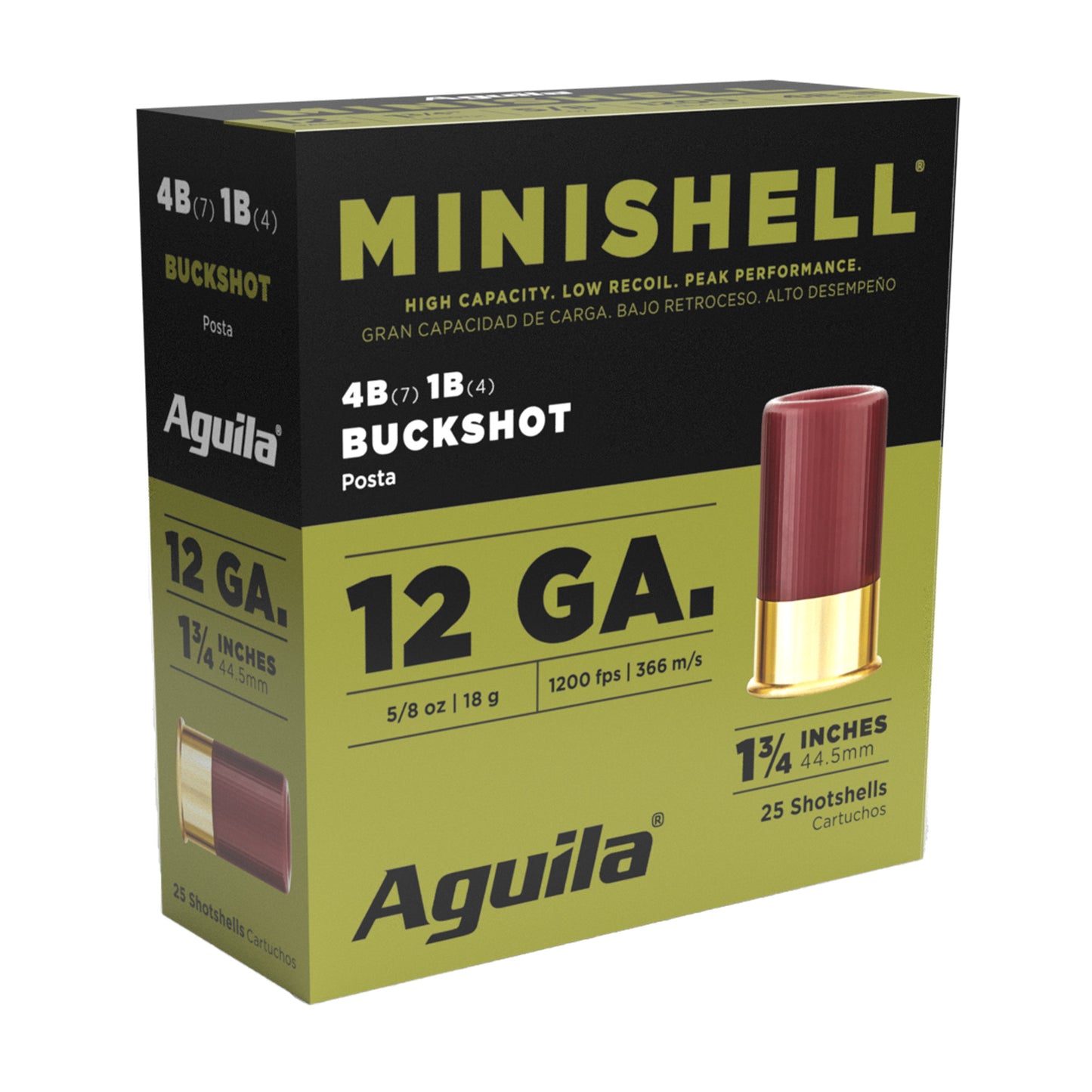 Aguila Ammunition, Minishell, 12 Gauge, 1.75", #4 Buckshot (25 Round Box)
