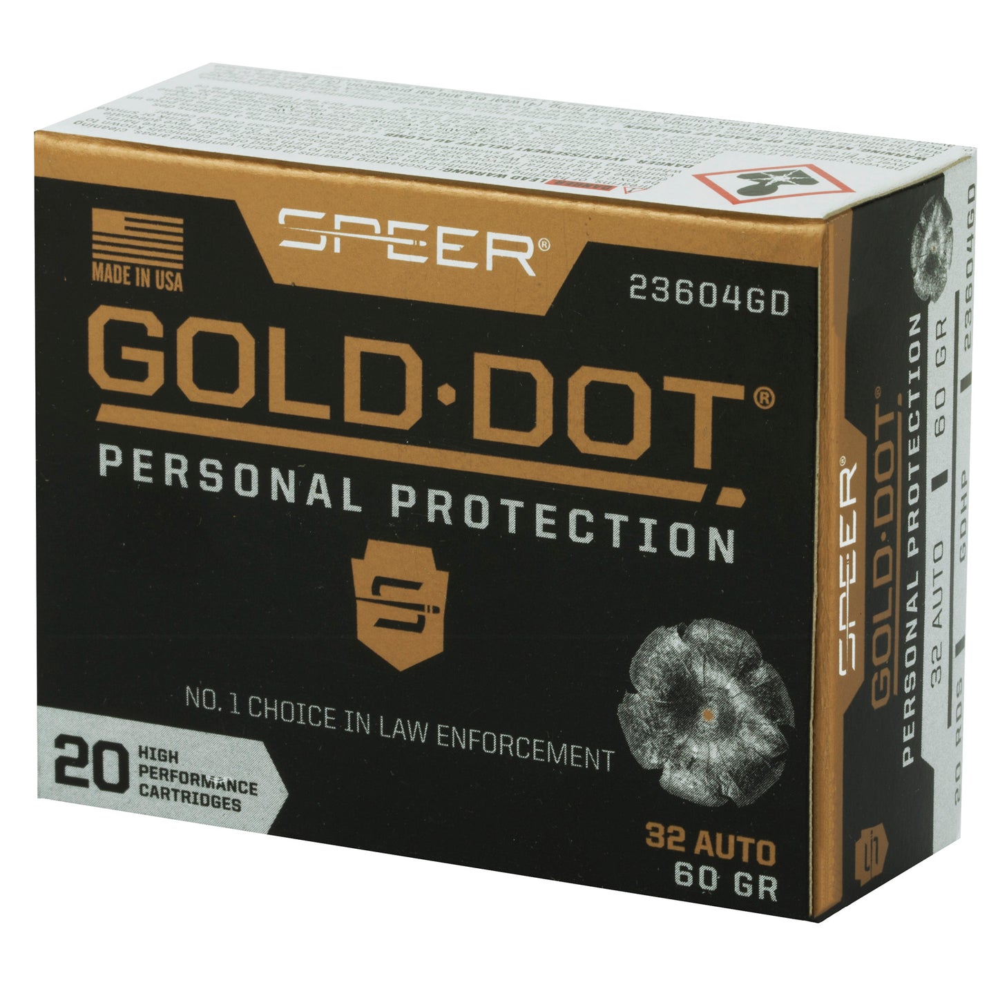 Speer Gold Dot, Personal Protection, 32ACP, 60 Grain | Hollow Point | (20 Round Box)