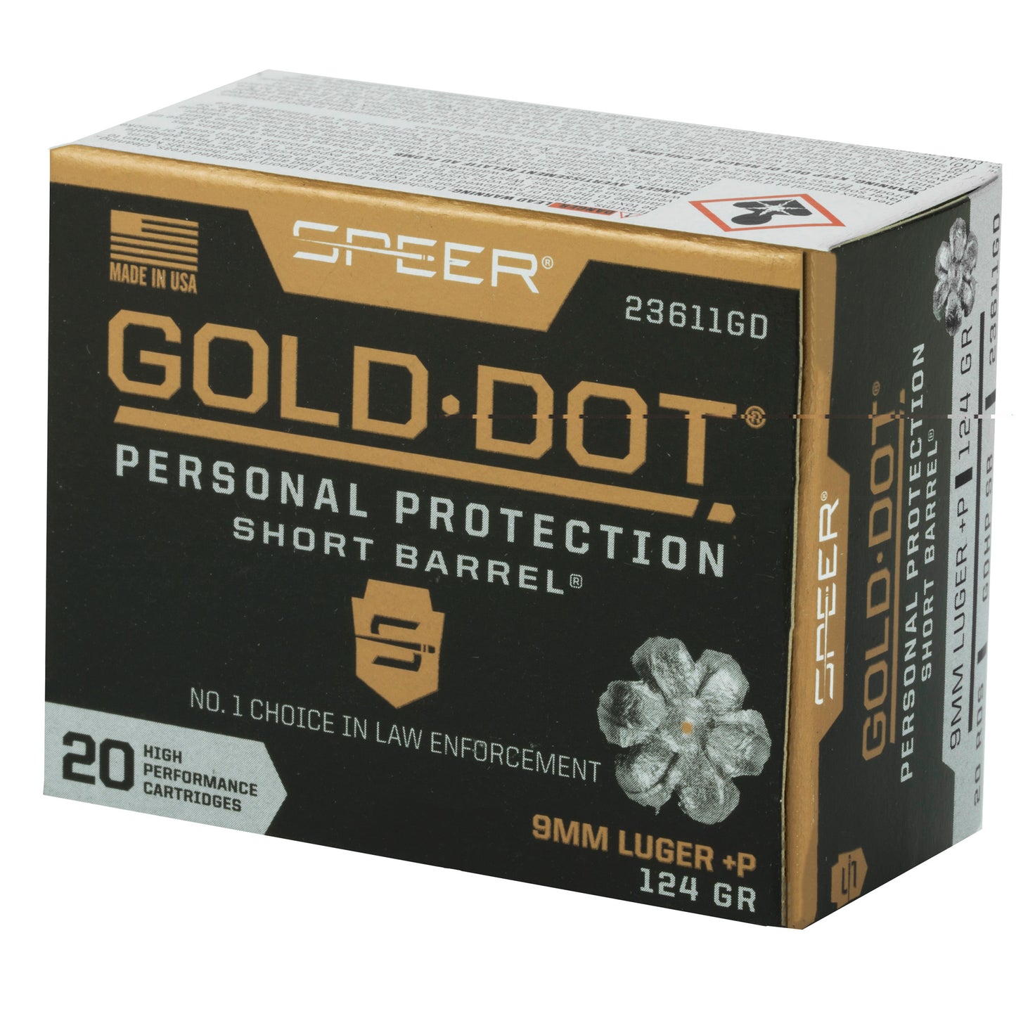 Speer Gold Dot, Personal Protection, 9MM, 124 Grain | Hollow Point | +P, Short Barrel (20 Round Box)