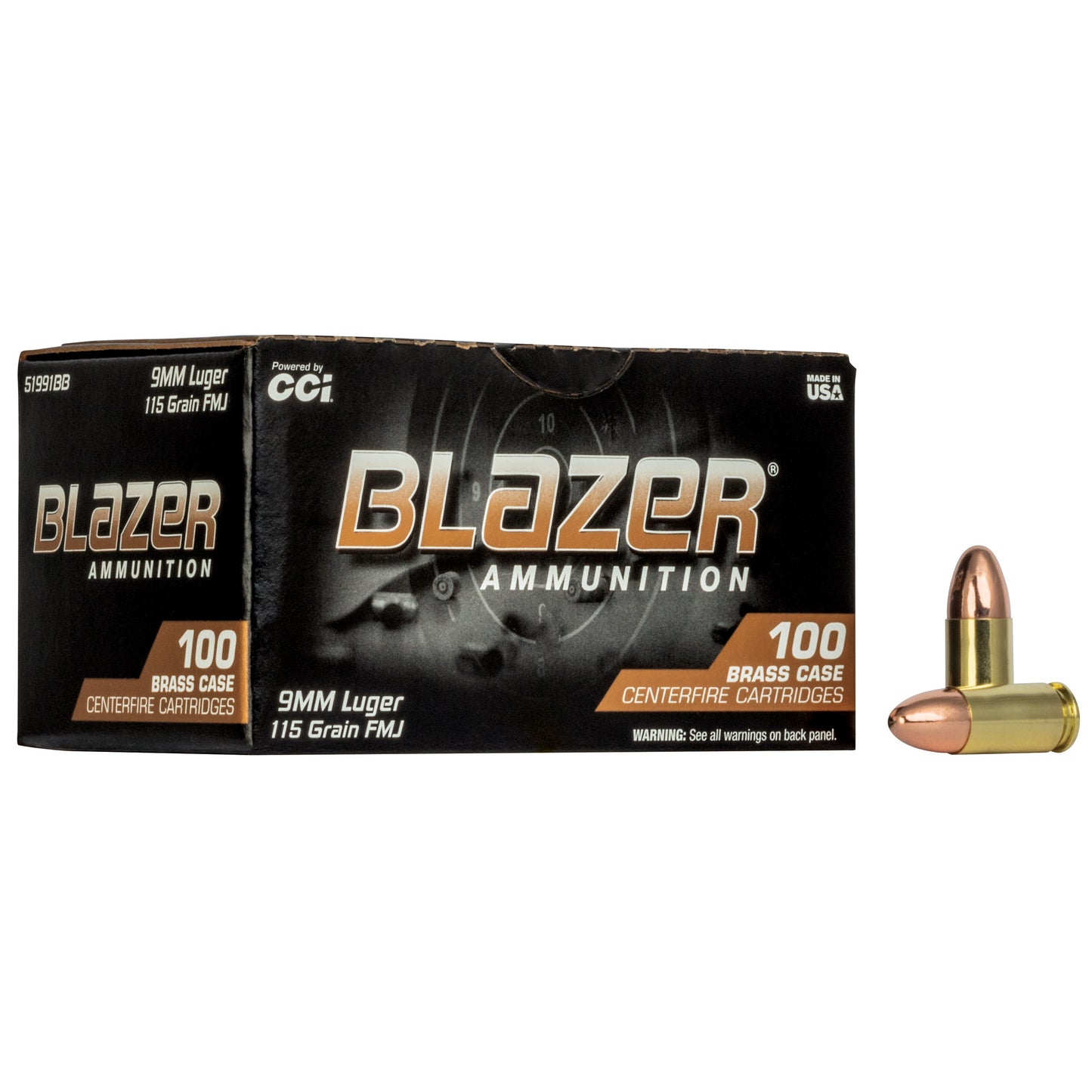 Blazer Ammunition, Blazer Brass, 9MM, 115 Grain | FMJ | (100 Round Box)