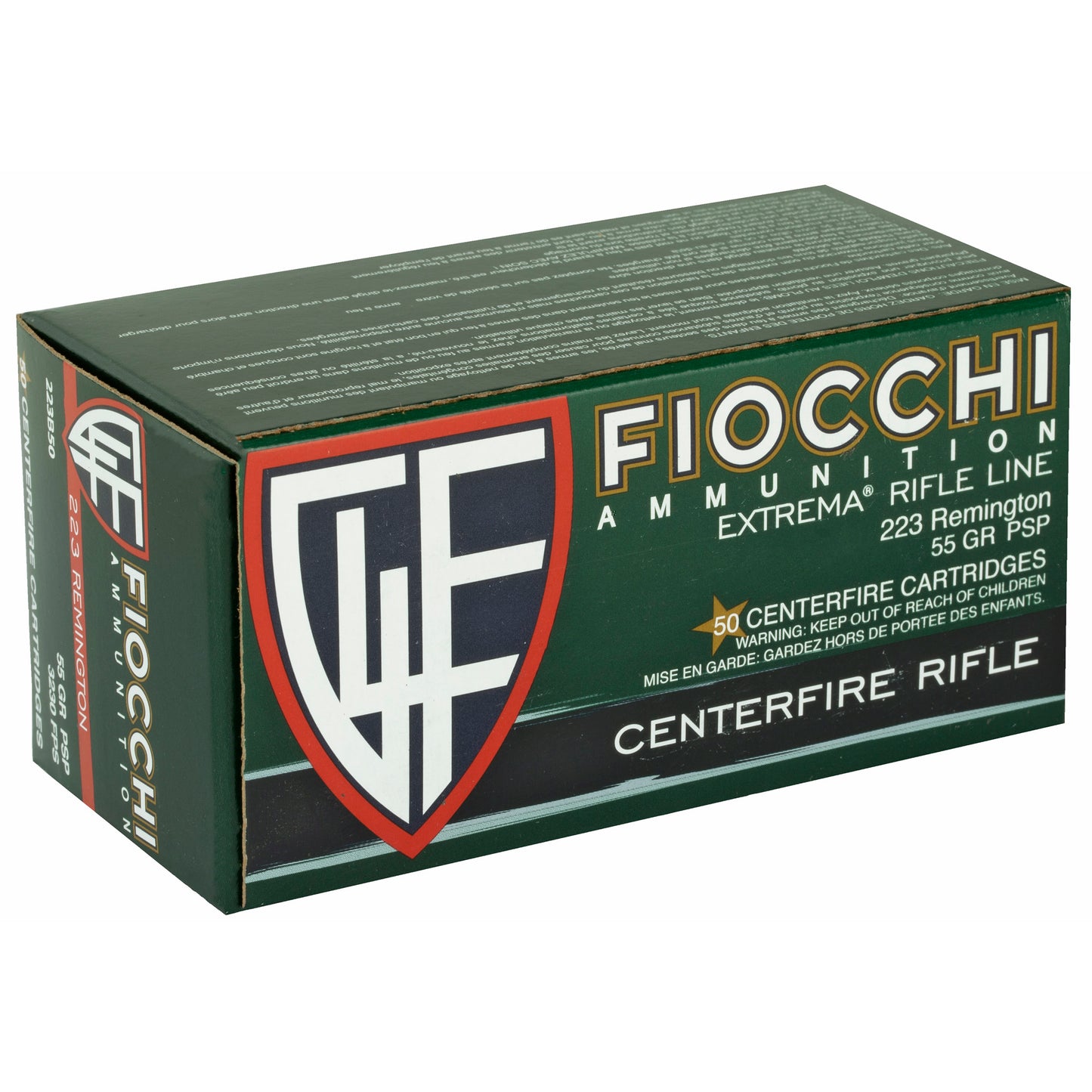 Fiocchi Ammunition, Rifle, .223 Remington, 55 Grain | PSP | (50 Round Box)