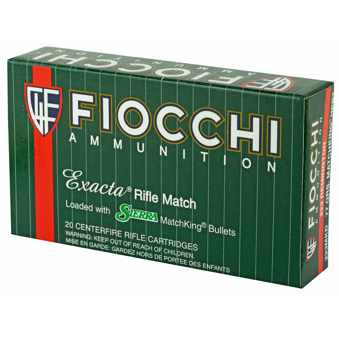 Fiocchi Ammunition, Rifle, .223 Remington, 77 Grain, Hollow Point Boat Tail Match King (20 Round Box)