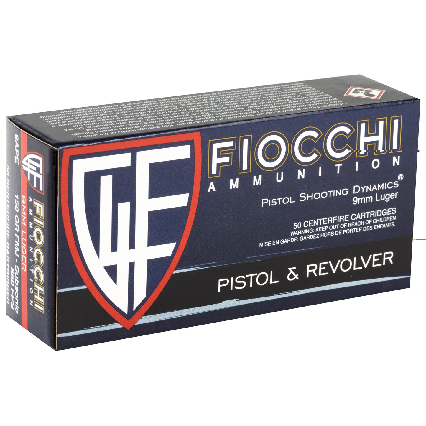 Fiocchi Ammunition,9mm Luger, 158 Grain, Subsonic | Full Metal Jacket, FMJ | 50 Round Box