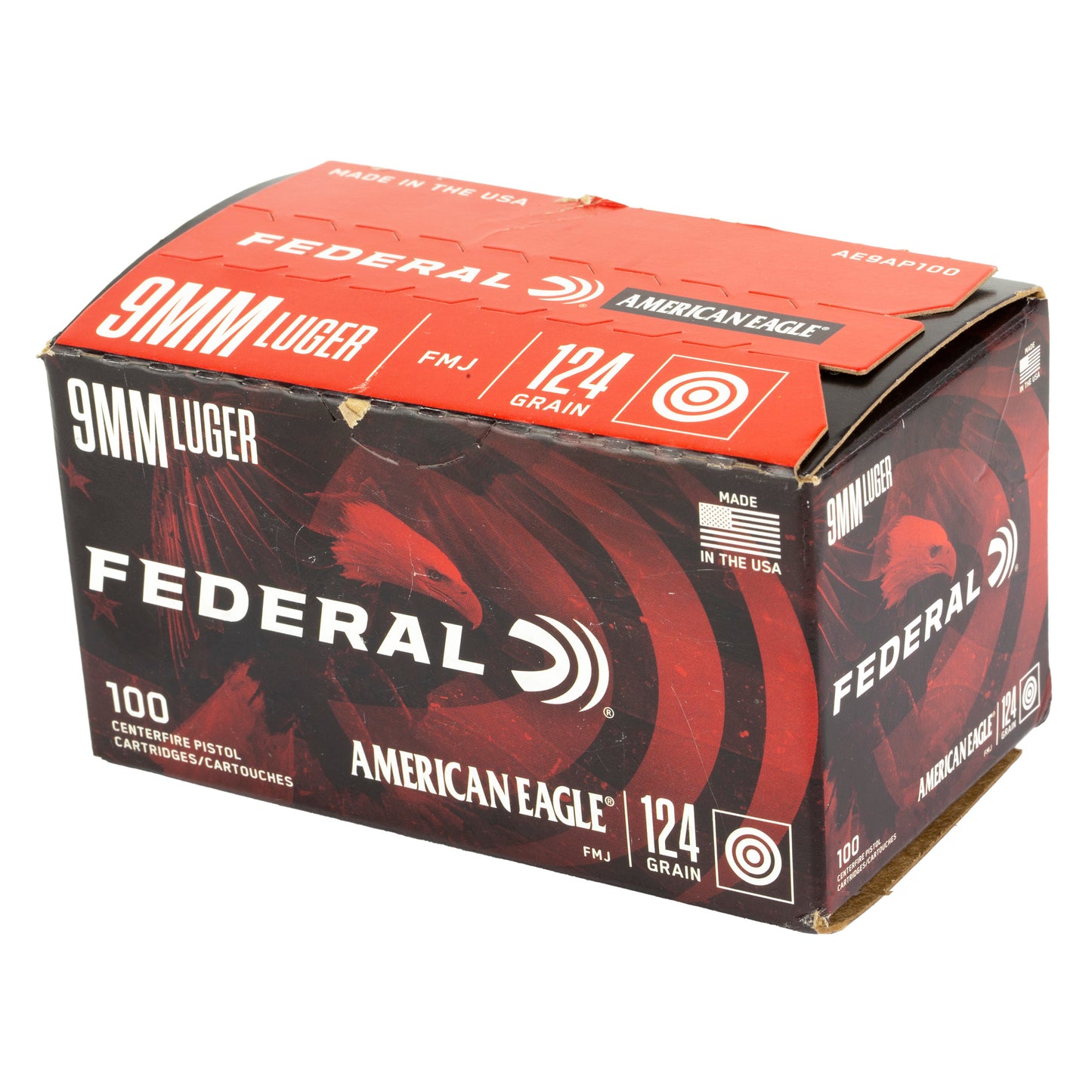 Federal American Eagle 9mm Luger 124 Grain | Full Metal Jacket, FMJ | 100 Round Box