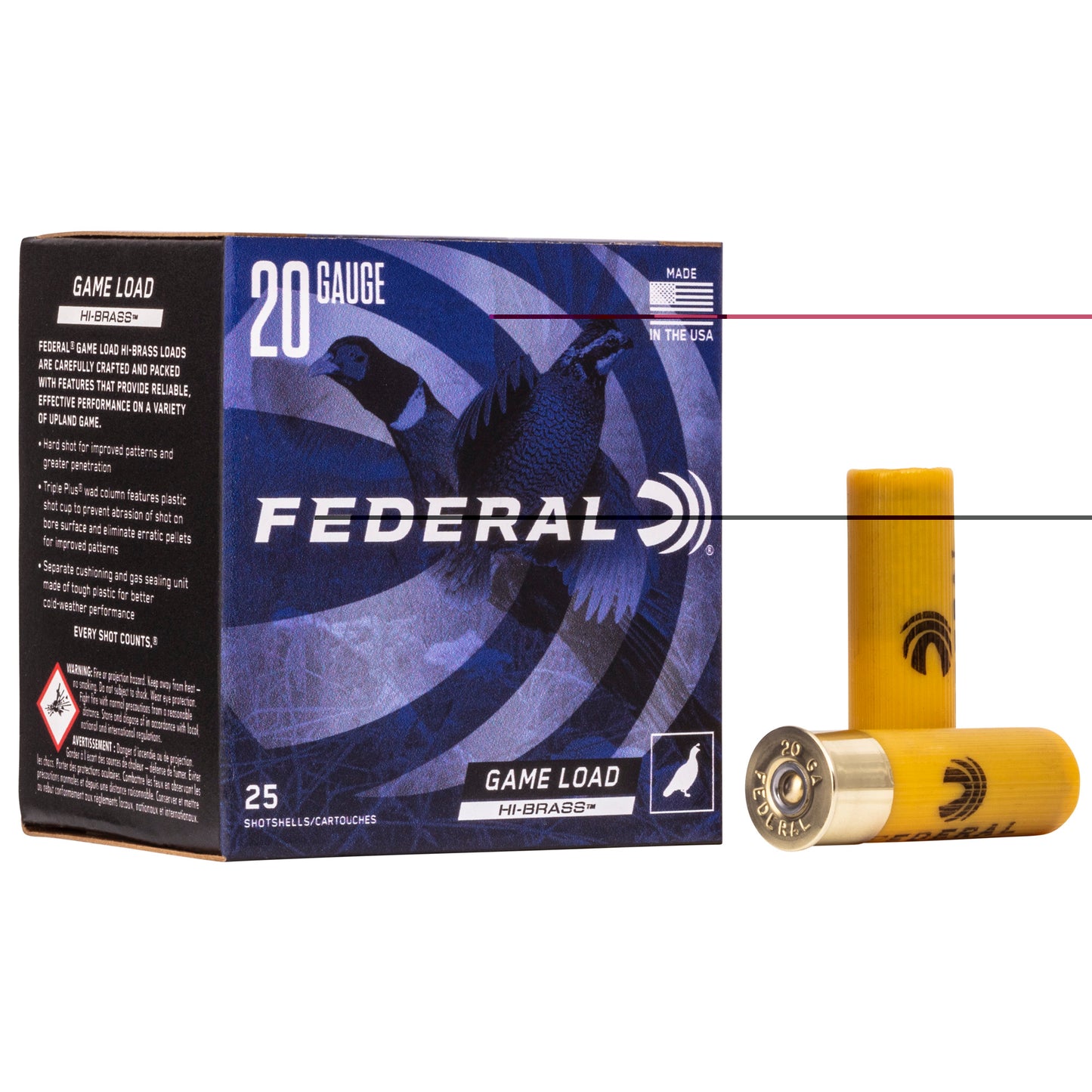 Federal, GameShok, Hi-Brass, 20 Gauge 2.75", #7.5, 1 oz, Lead (25 Round Box)
