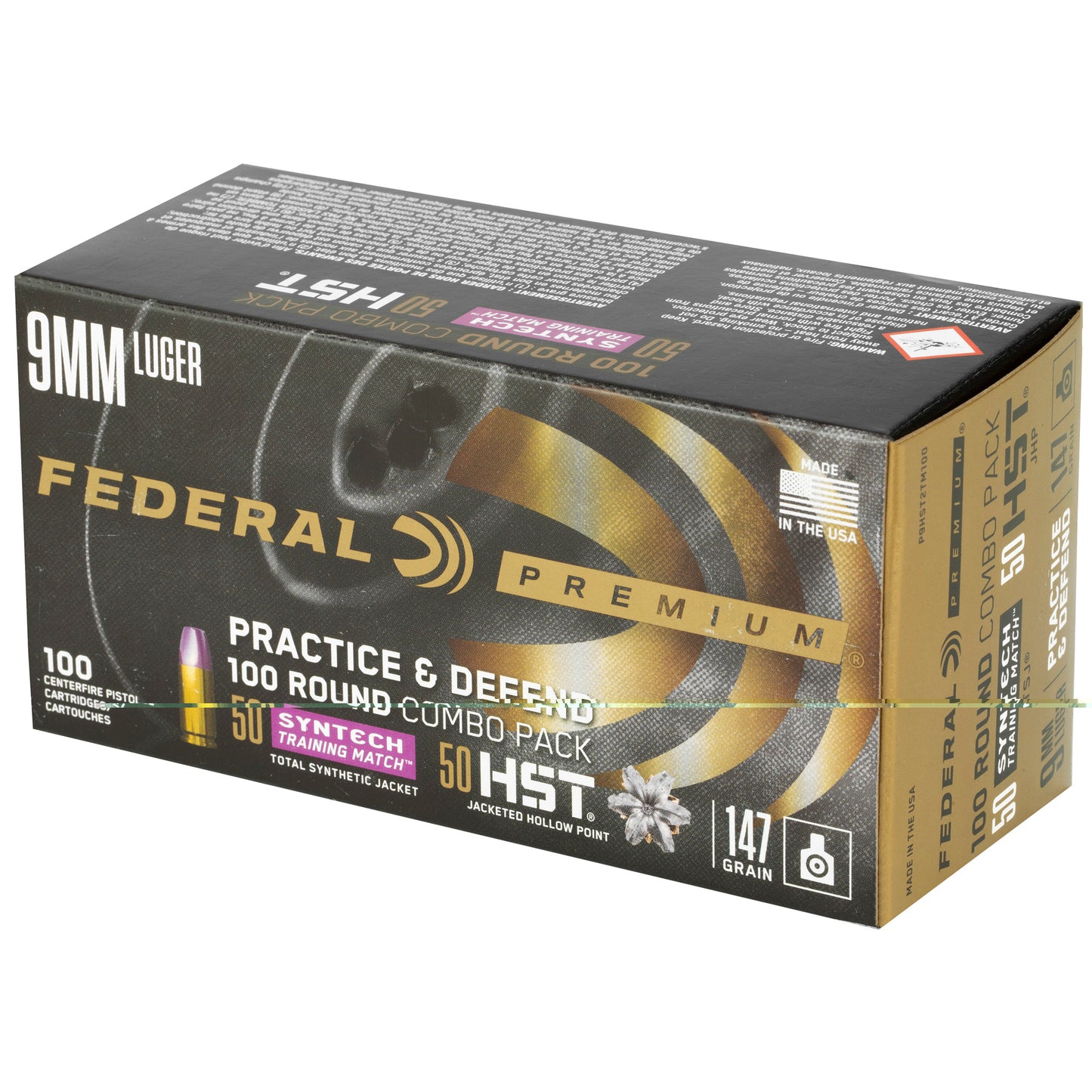 Federal, Premium, Practice & Defend, HST, Syntech, 9MM, 147 Grain | JHP/TSJ | (100 Round Box)