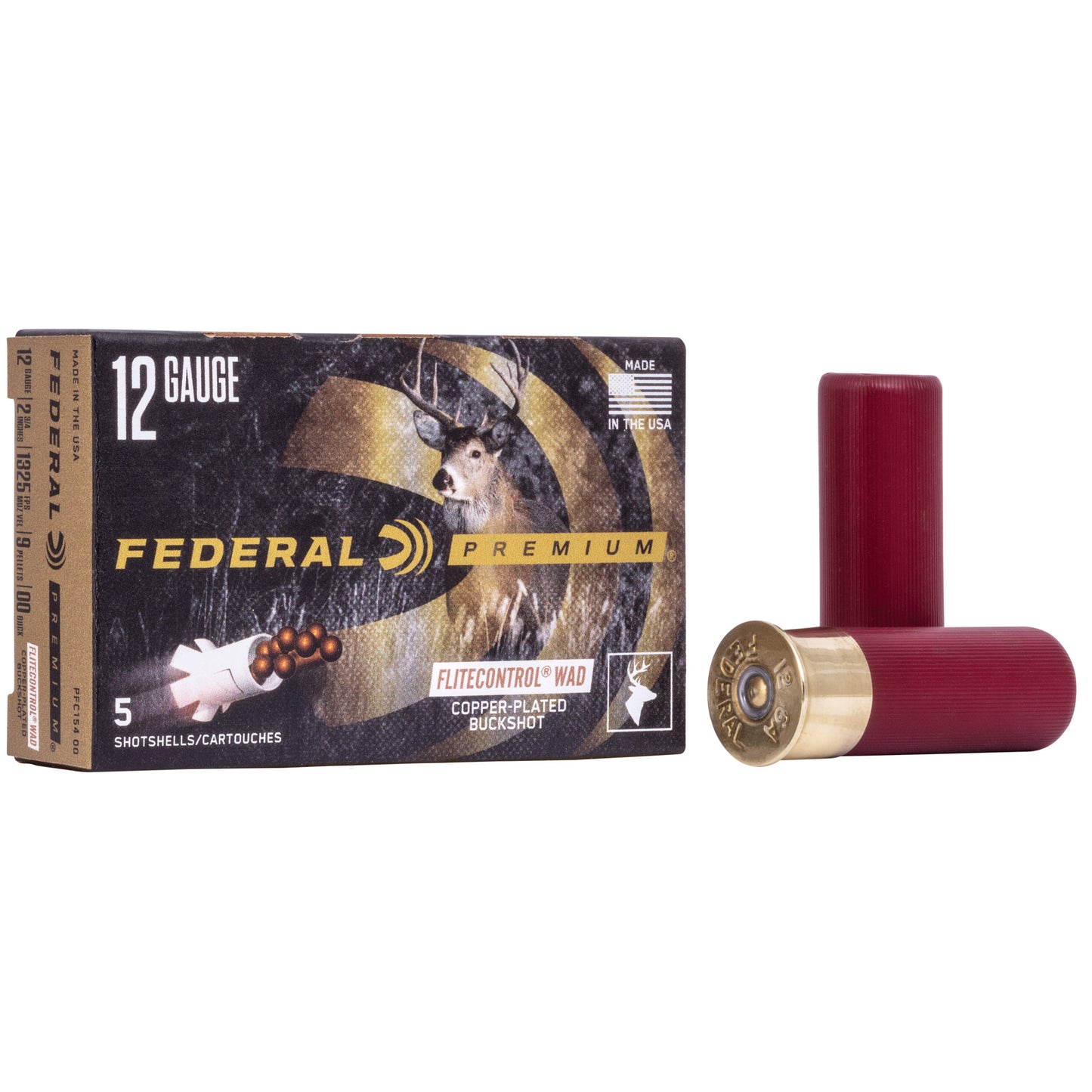 Federal, Premium, FLITECONTROL WAD, 12 Gauge 2.75", 00 Buck, Buckshot, 9 Pellets (5 Round Box)