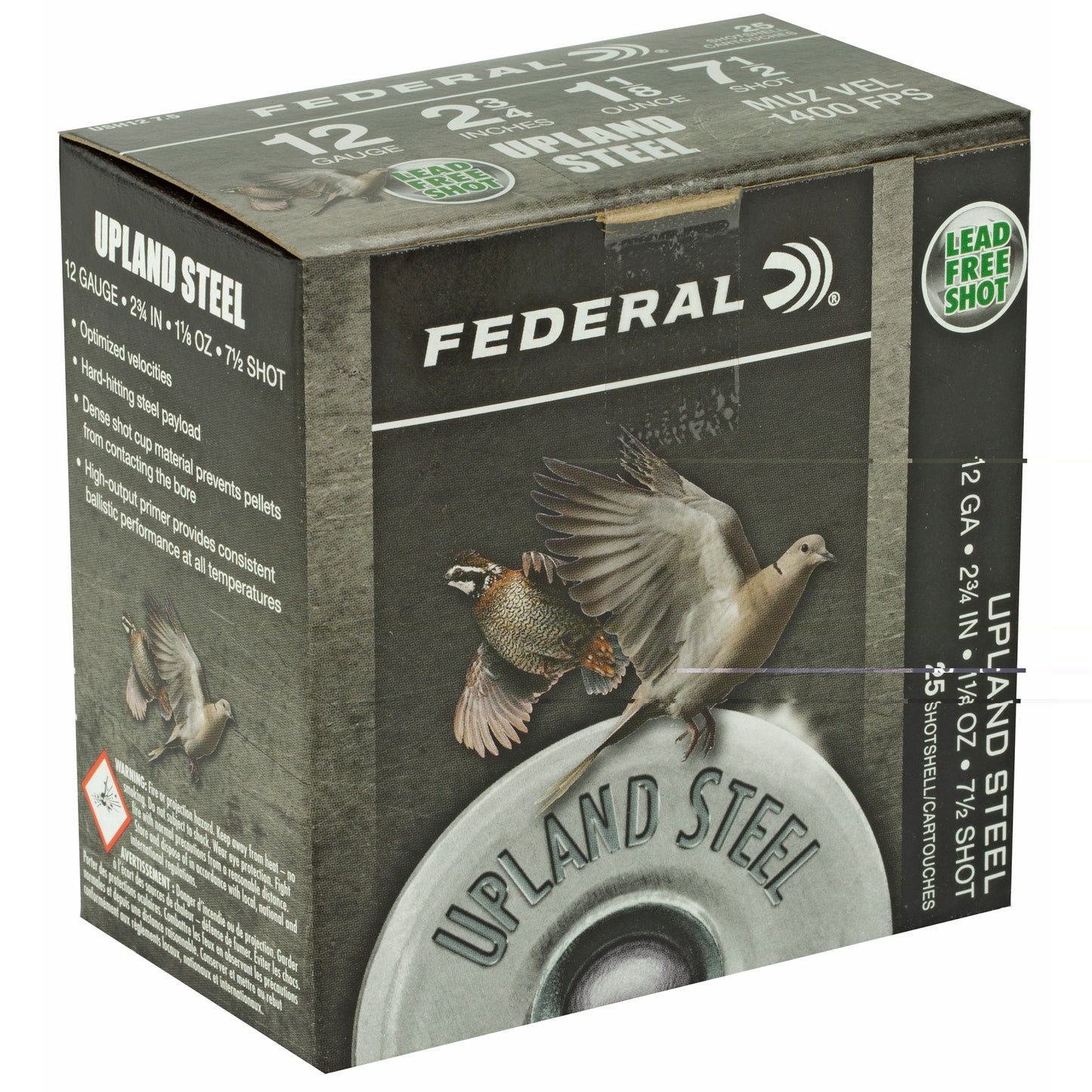 Federal, Upland Steel, 12 Gauge 2.75", #7.5, 1 1/8 oz, Steel Shot (25 Round Box)