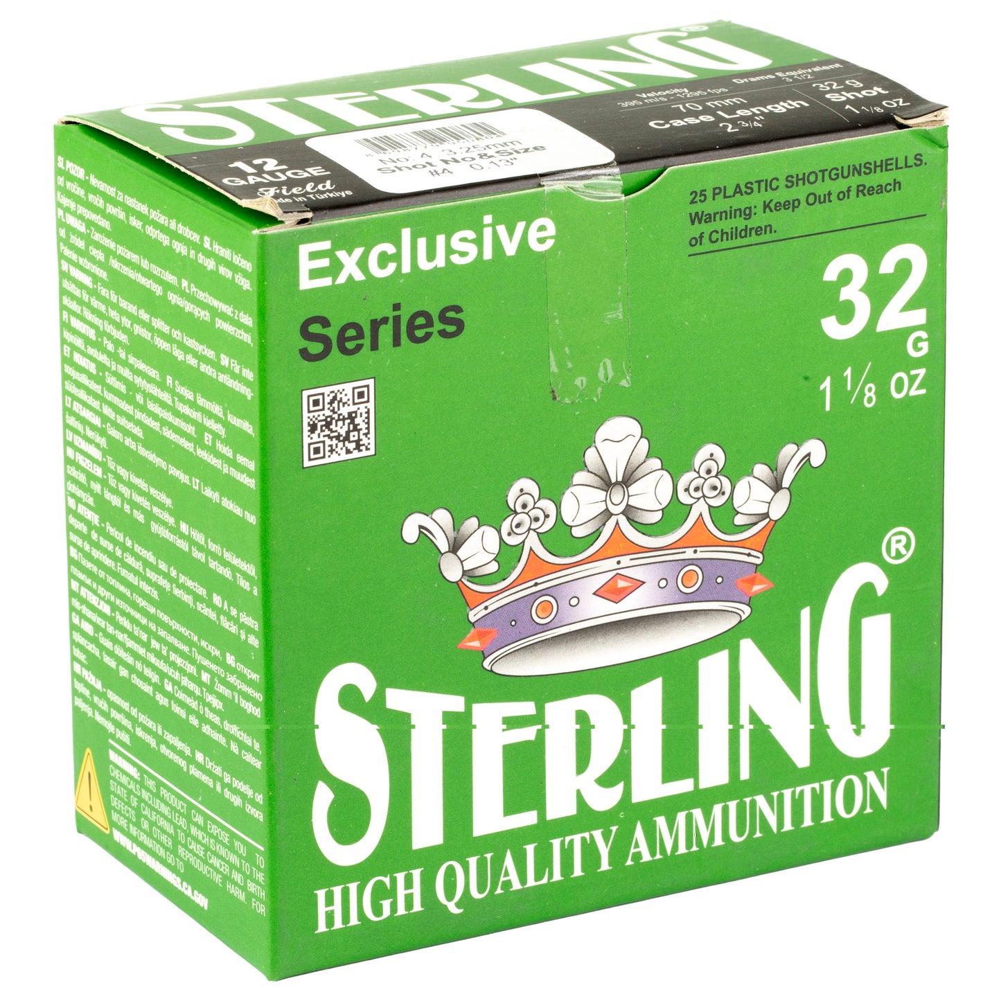 Sterling, Exclusive Series, 12 Gauge 2.75", #4, 1 1/8 oz, Shot Shell (25 Round Box)