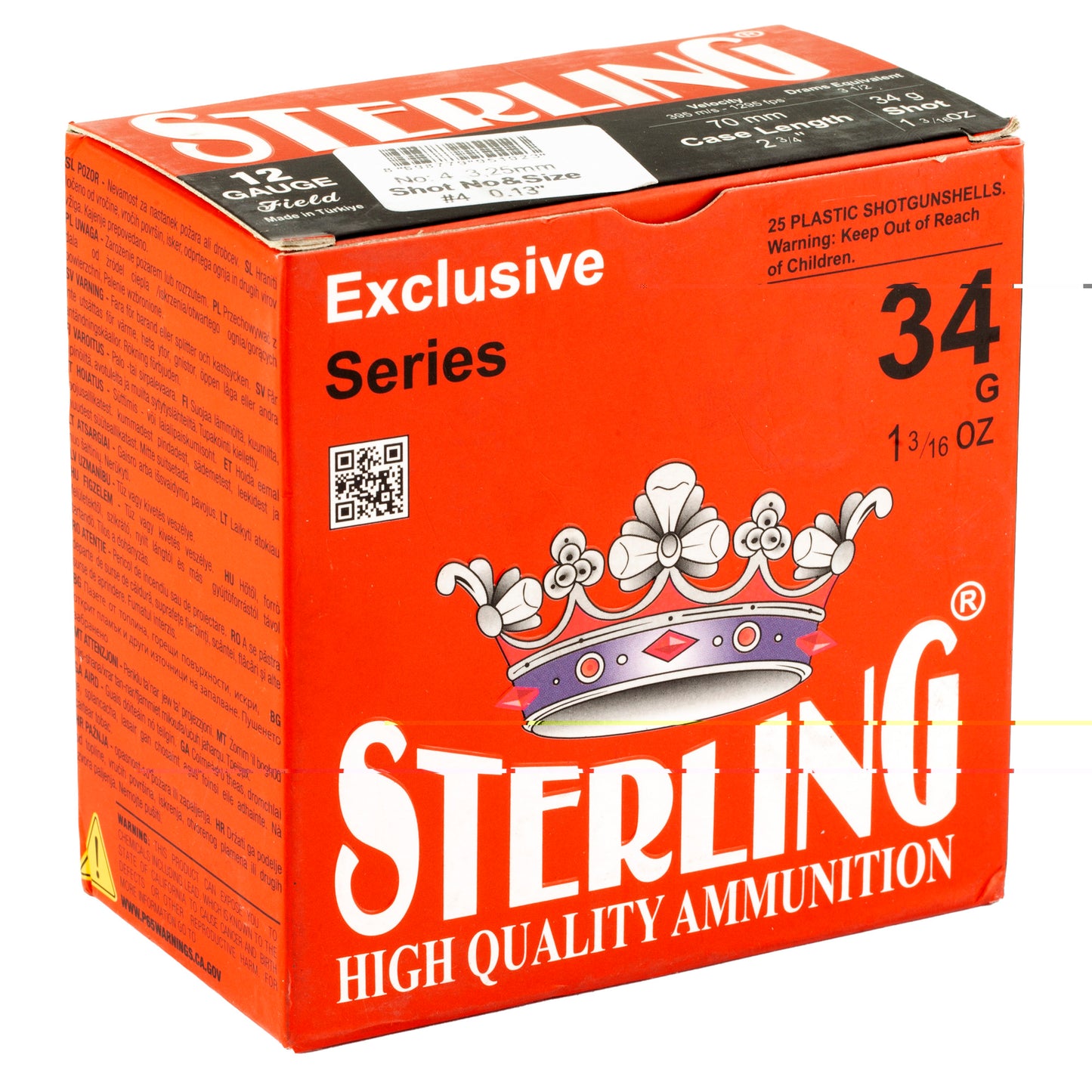 Sterling, Exclusive Series, 12 Gauge 2.75", #4, 1 3/16 oz, Shot Shell (25 Round Box)