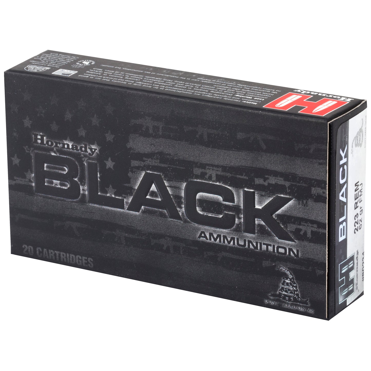 Hornady, BLACK, 223 Rem, 62 Grain | FMJ | (20 Round Box)