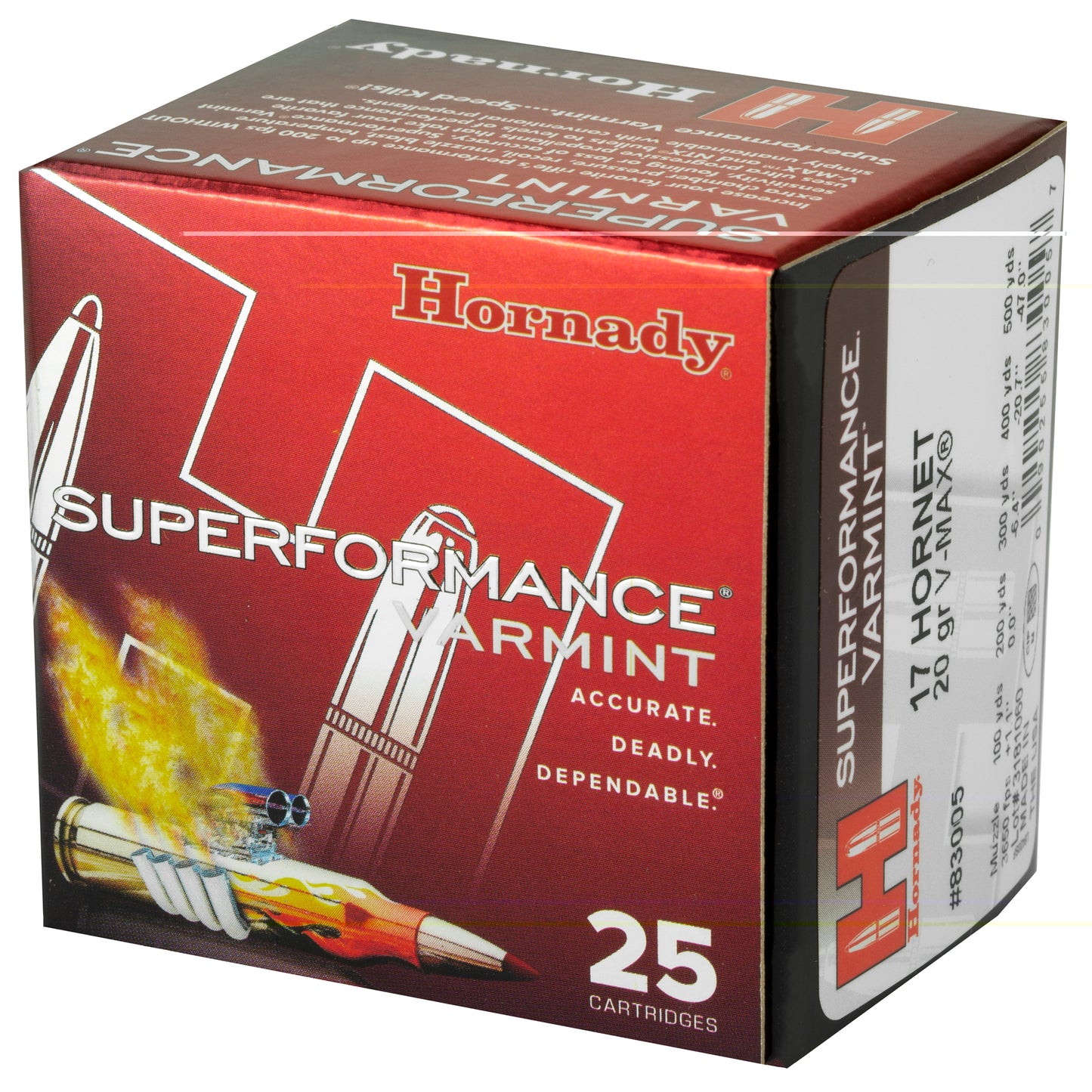 Hornady, Superformance, 17 Hornet, 20 Grain, V-Max (25 Round Box)