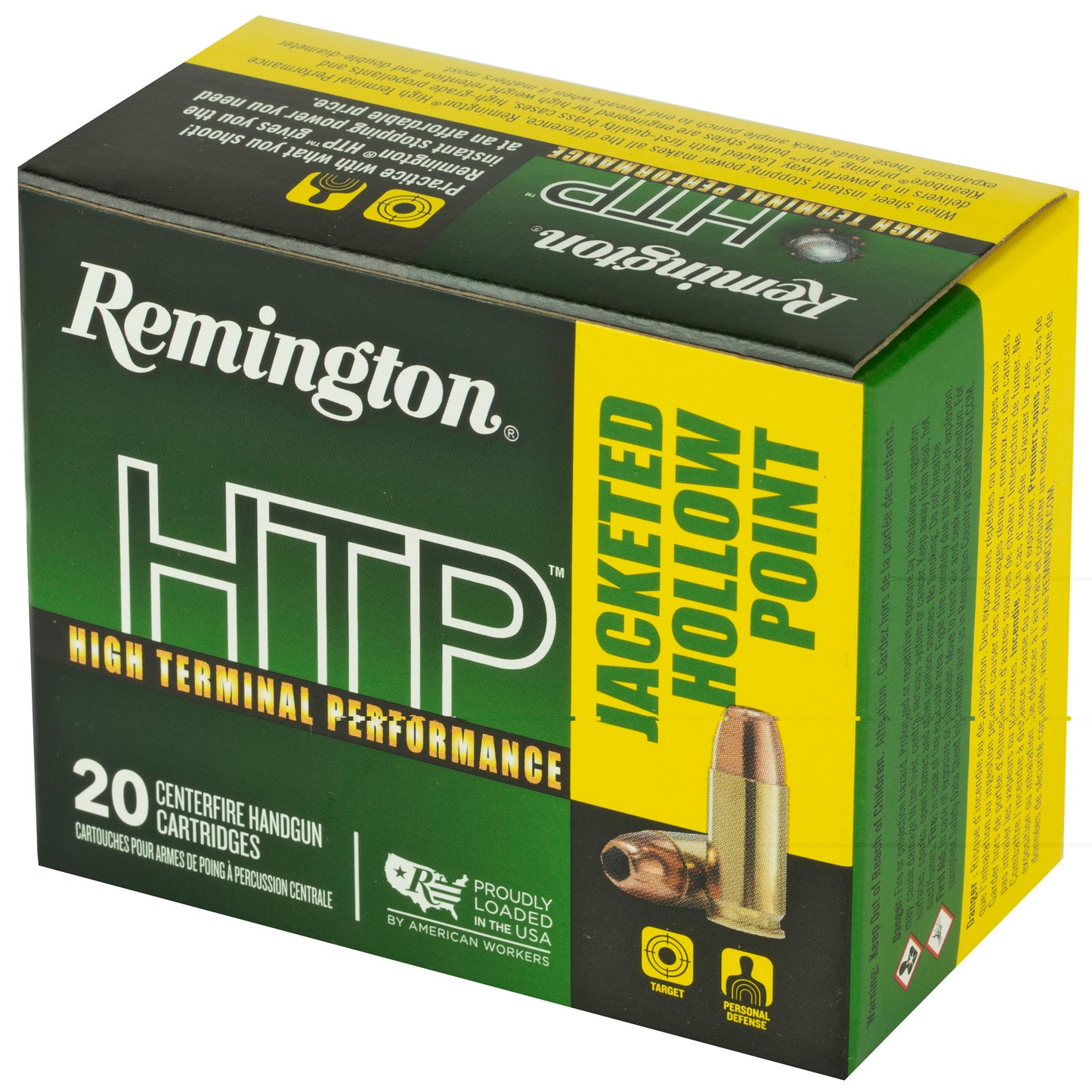Remington, High Terminal Performance, HTP, 45, Automatic Colt Pistol, ACP, 230 Grain | Jacketed Hollow-Point, JHP | 20 Rounds per Box