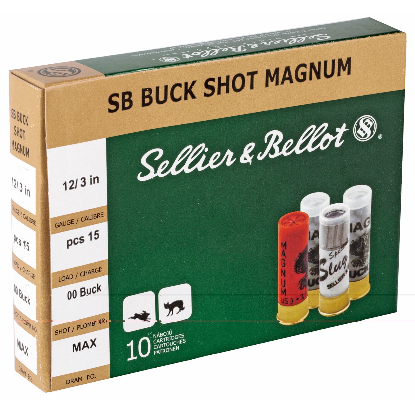 Sellier & Bellot, Shotshell, 12 Gauge, 3", 00 Buck, 15 Pellets (10 Round Box)