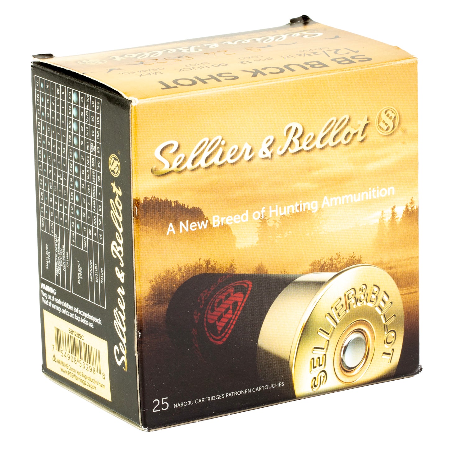 Sellier & Bellot, Shotshell, 12 Gauge, 2.75", 00 Buck, 12 Pellets (25 Round Box)
