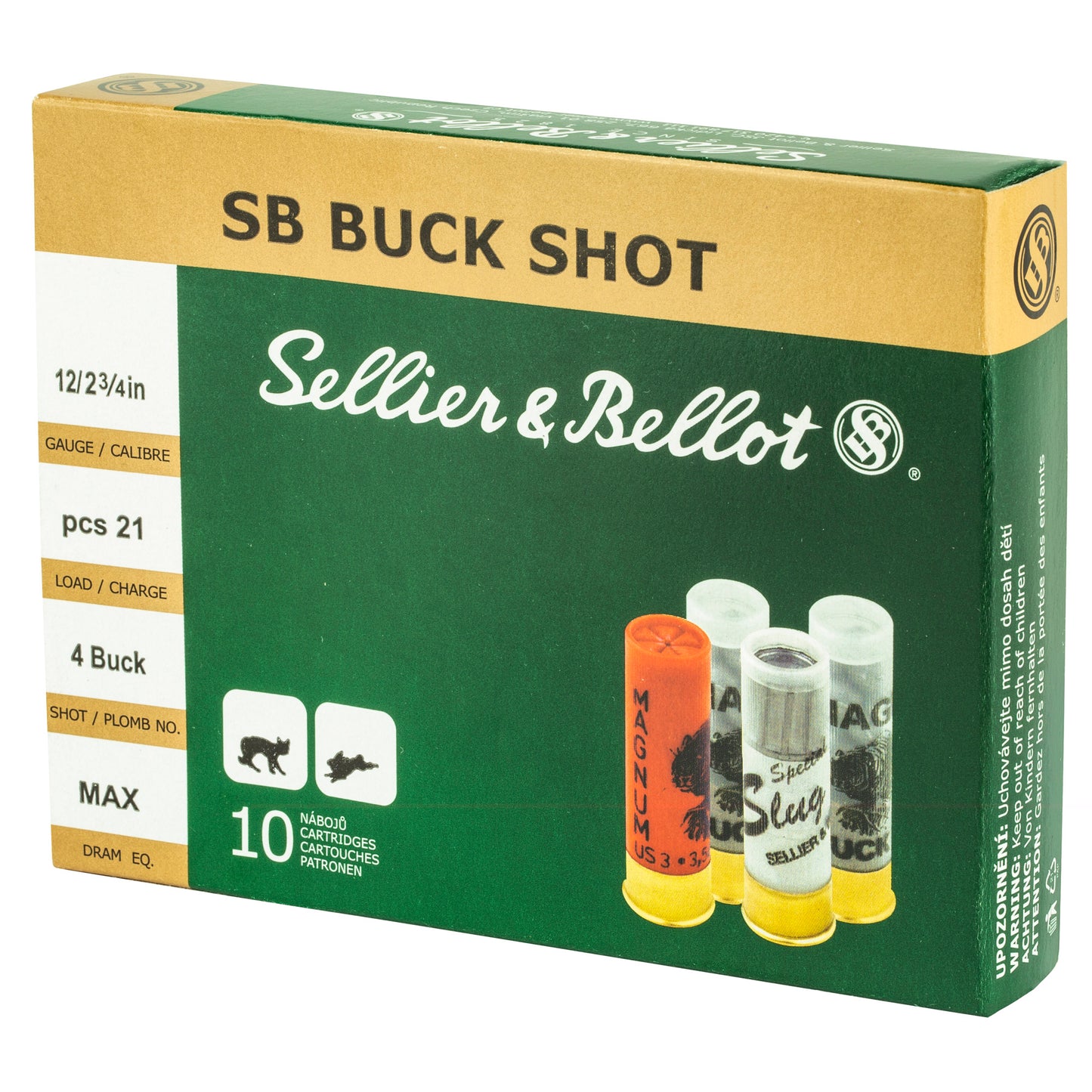 Sellier & Bellot, Shotshell, 12 Gauge, 2.75", #4 Shotshell, 21 Pellets (10 Round Box)