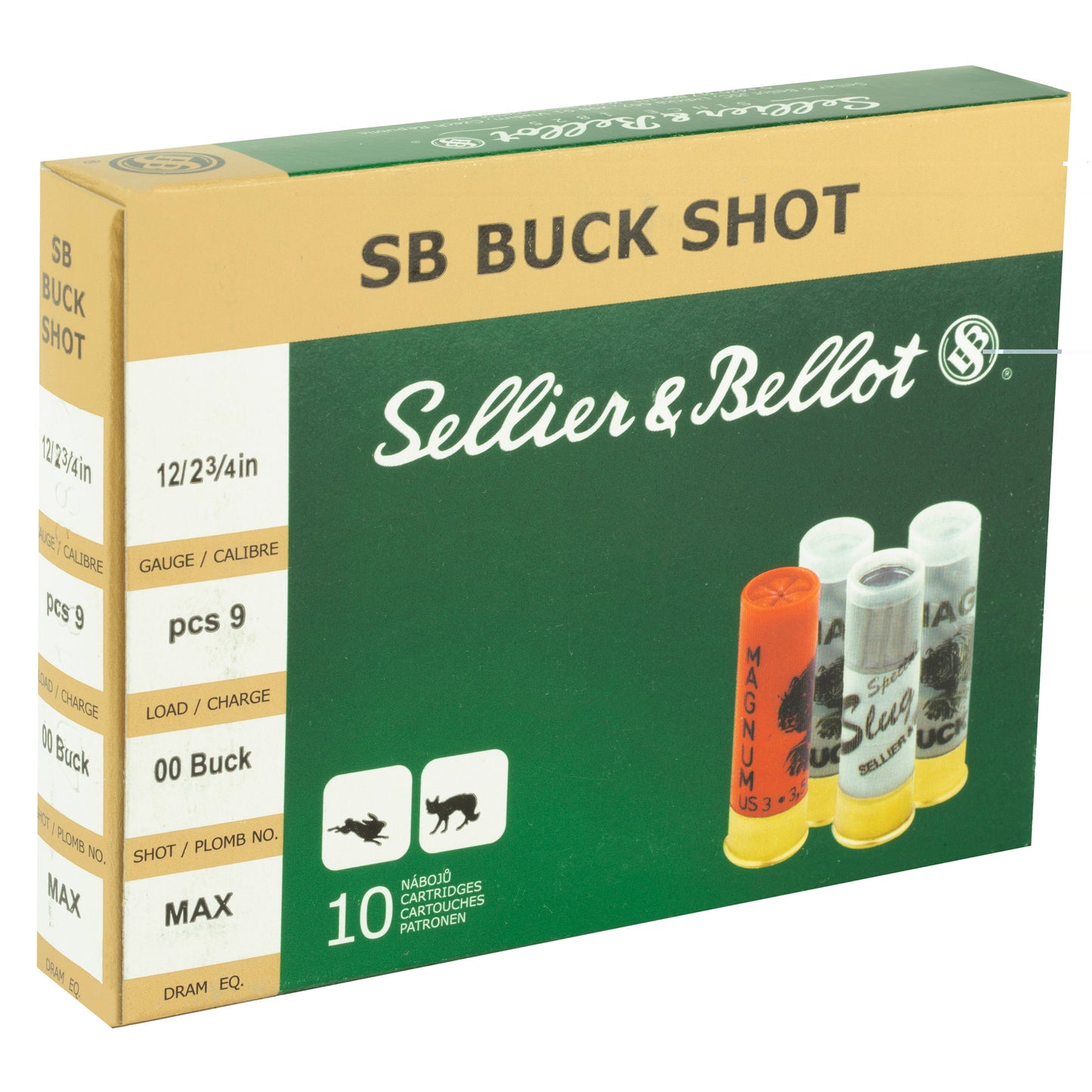 Sellier & Bellot, Shotshell, 12 Gauge, 2.75", 00 Buck, 9 Pellets (10 Round Box)