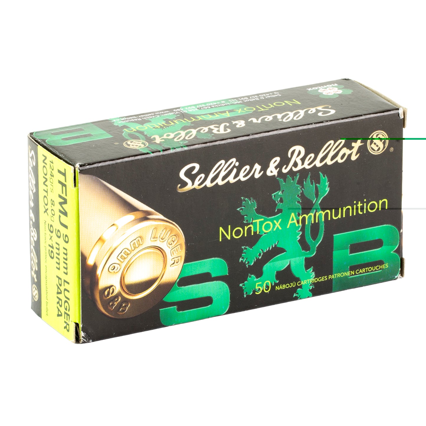 Sellier & Bellot, NonTox, Pistol Ammunition, 9MM, 124 Grain, Total Full Metal Jacket (50 Round Box)